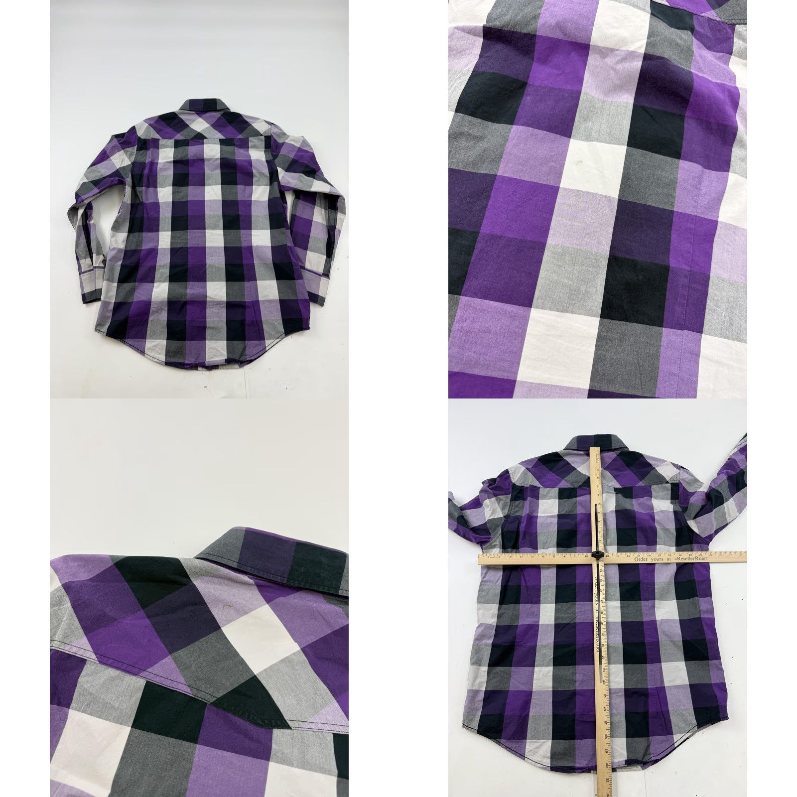 Vintage 7 Diamonds Shirt Mens XL Purple Plaid Long Sleeve Button Front Zip Chest Pocket Size US XL / EU 56 / 4 - 8 Thumbnail