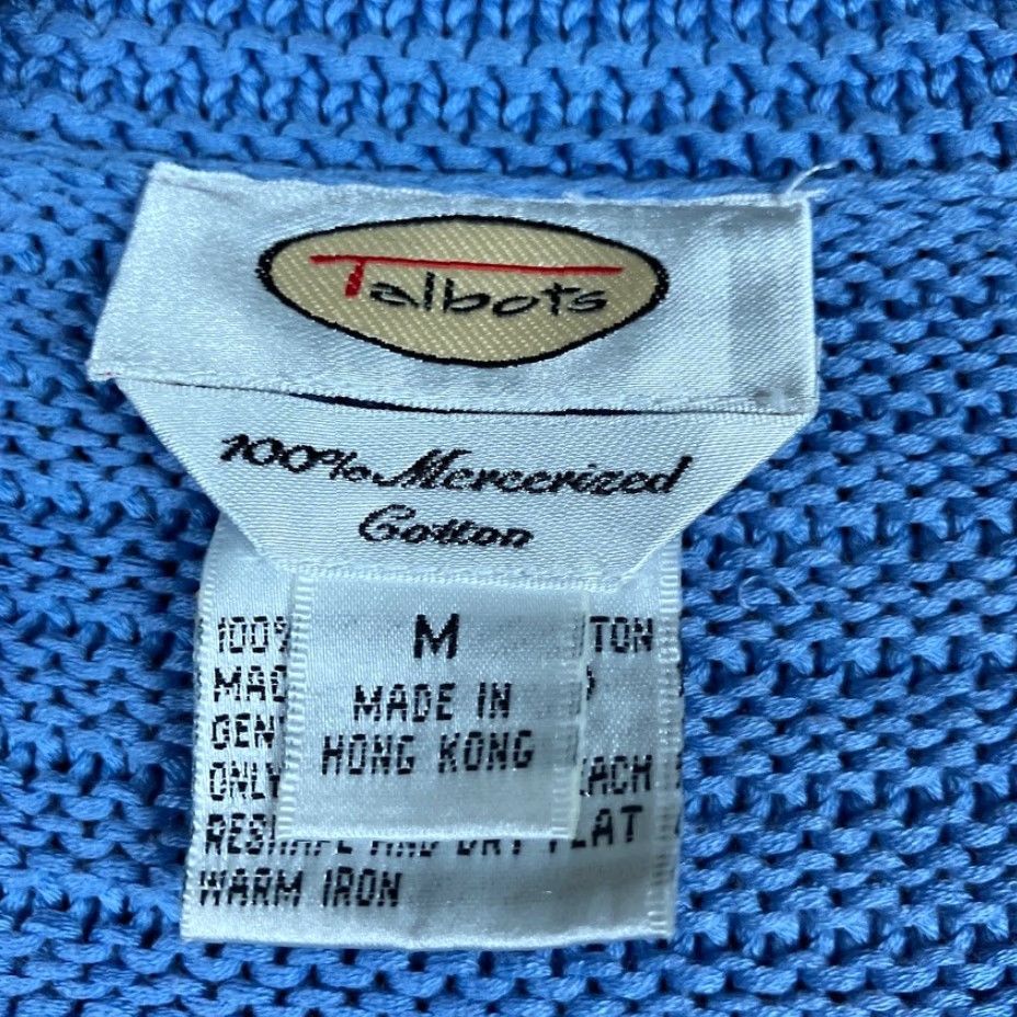 Talbots Talbots Womens Sweater Blue Collared Button Up 100% Mercerized Cotton Medium Cardigan V-Neck Knit Solid Long Sleeve Regular Fit Womens Size M / US 6-8 / IT 42-44 - 6 Thumbnail