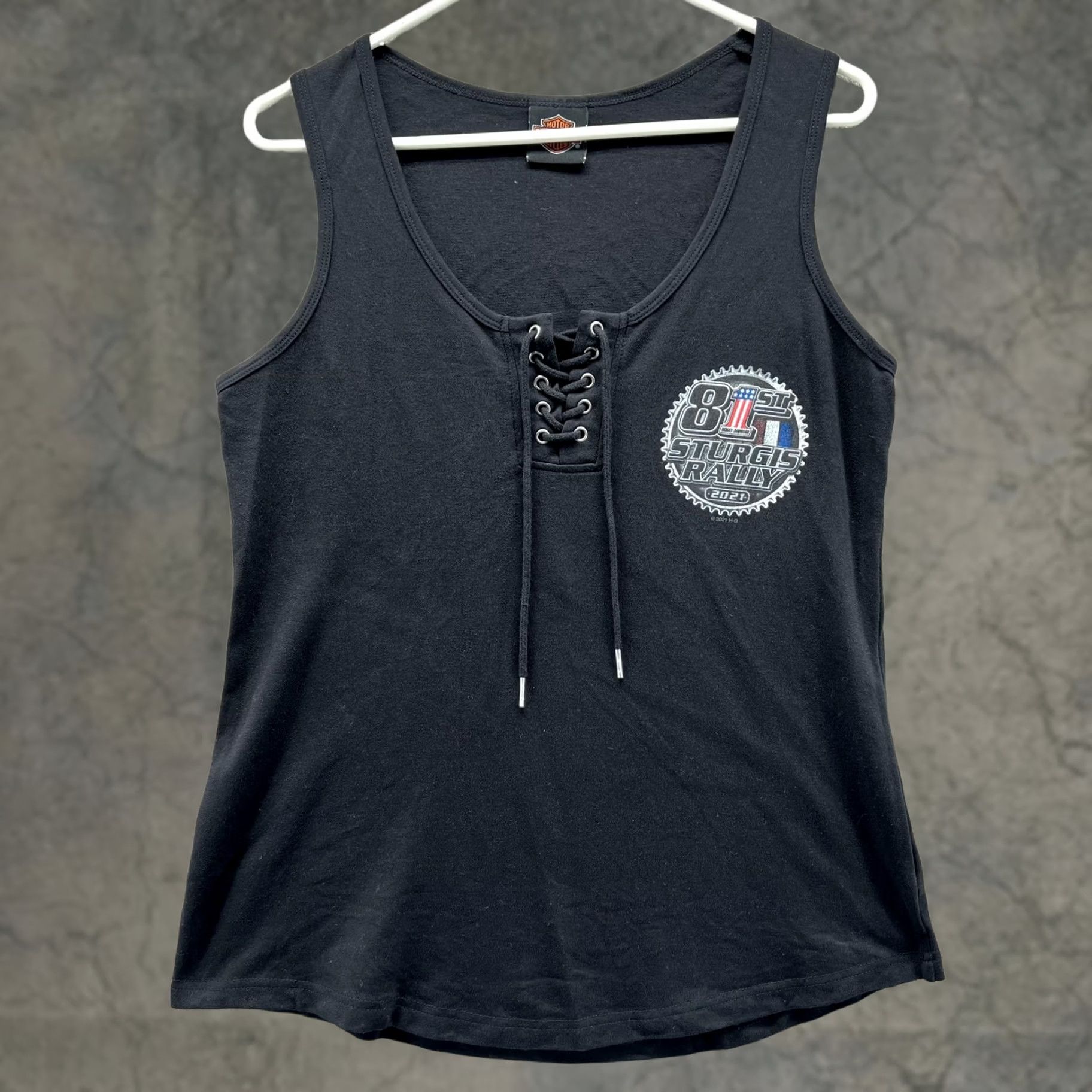 Harley Davidson Harley-Davidson Tank Top Womens Large Black Lace Up 81st Sturgis Rally 2021 Size L / US 10 / IT 46 - 1 Thumbnail
