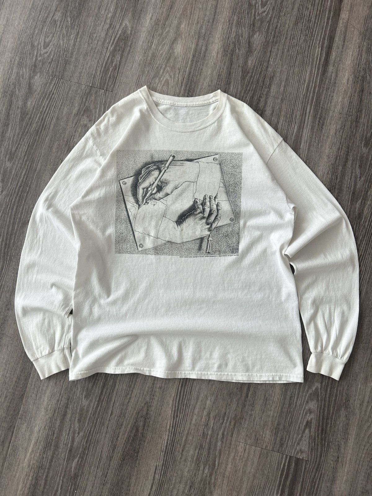 Vintage Vintage M.C. Eshcher Drawing Hands longsleeve t shirt white Size US XL / EU 56 / 4 - 1 Thumbnail
