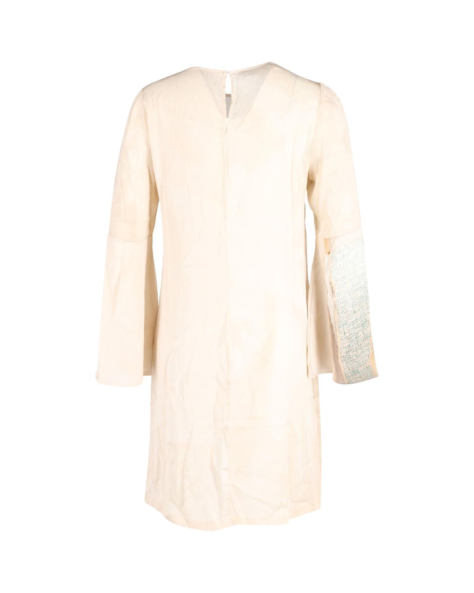image of Printed Beige Silk Shift Dress With Flutter Sleeves By Stella Mccartney in Beige Print, Women's (Si