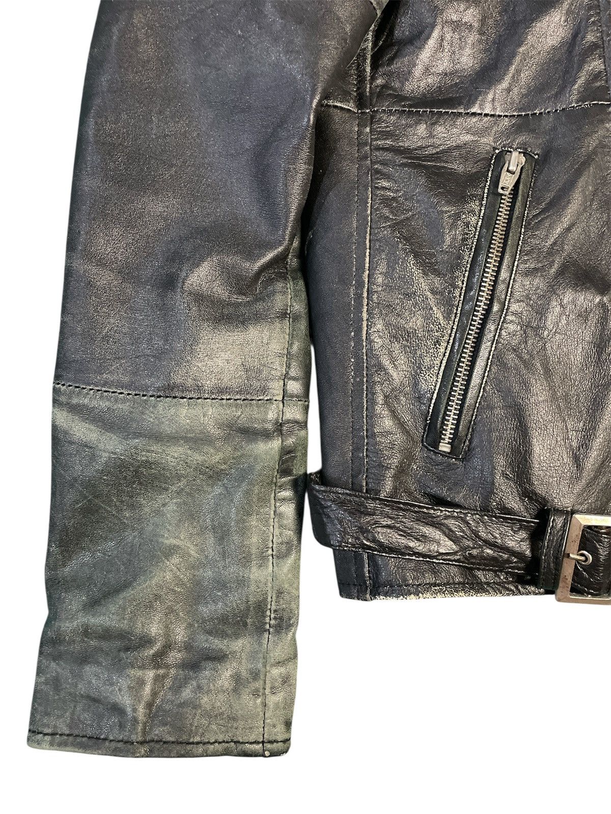 Japanese Brand 00s Roshell Sheepskins Leather Faded Biker Jacket Size US L / EU 52-54 / 3 - 4 Thumbnail
