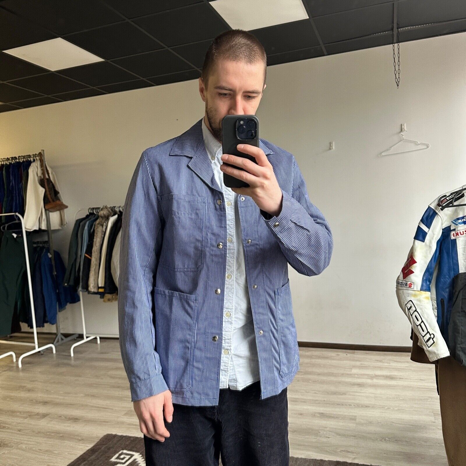 Le Laboureur Vintage French Workwear Stripped Chore Utility Jacket 8477AC Size US M / EU 48-50 / 2 - 1 Thumbnail