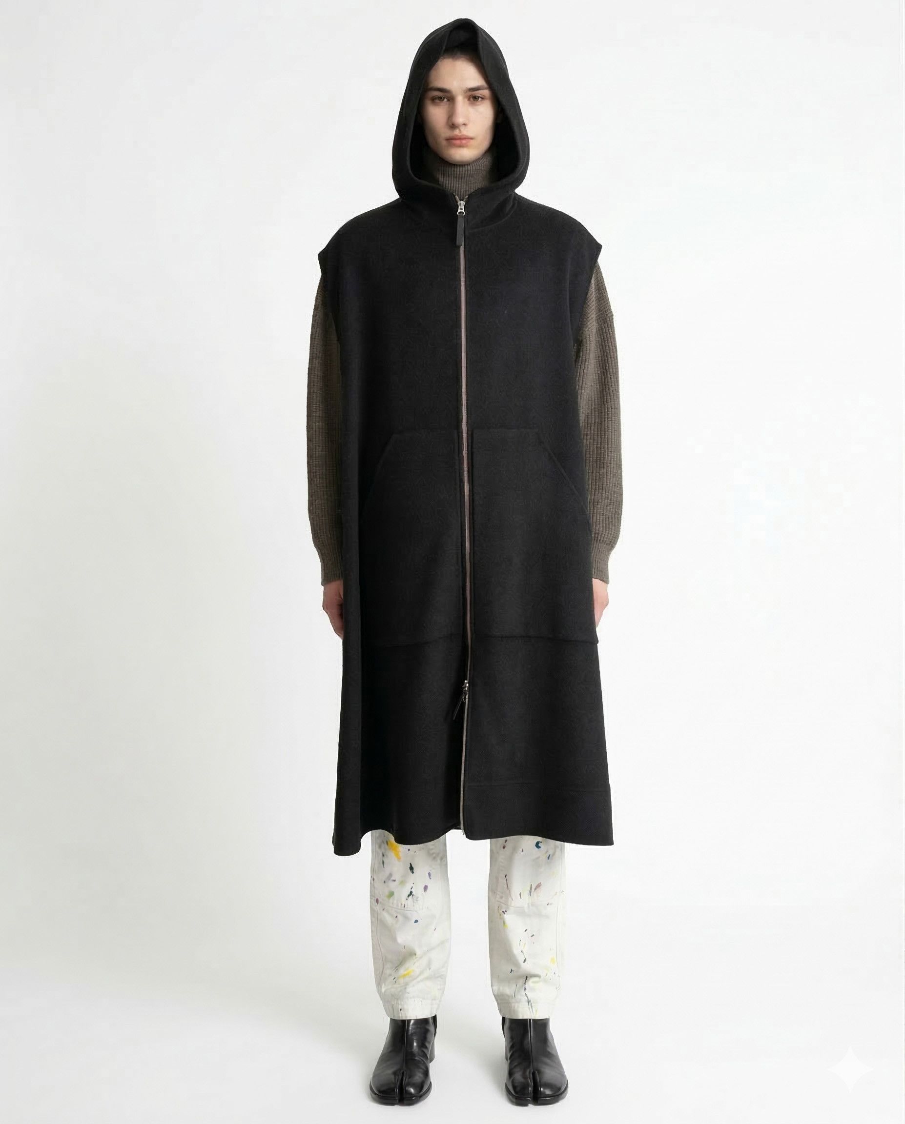 Hoodie Zipped Cashmere Sleeveless Overcoat
