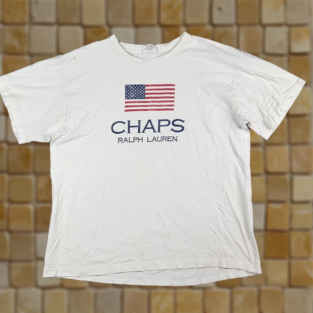 Chaps VINTAGE Chaps Ralph Lauren Flag Logo T-Shirt L White Cotton Short Sleeve Crew Neck 90s Grunge Preppy Vintage Y2K Size US L / EU 52-54 / 3 - 1 Thumbnail