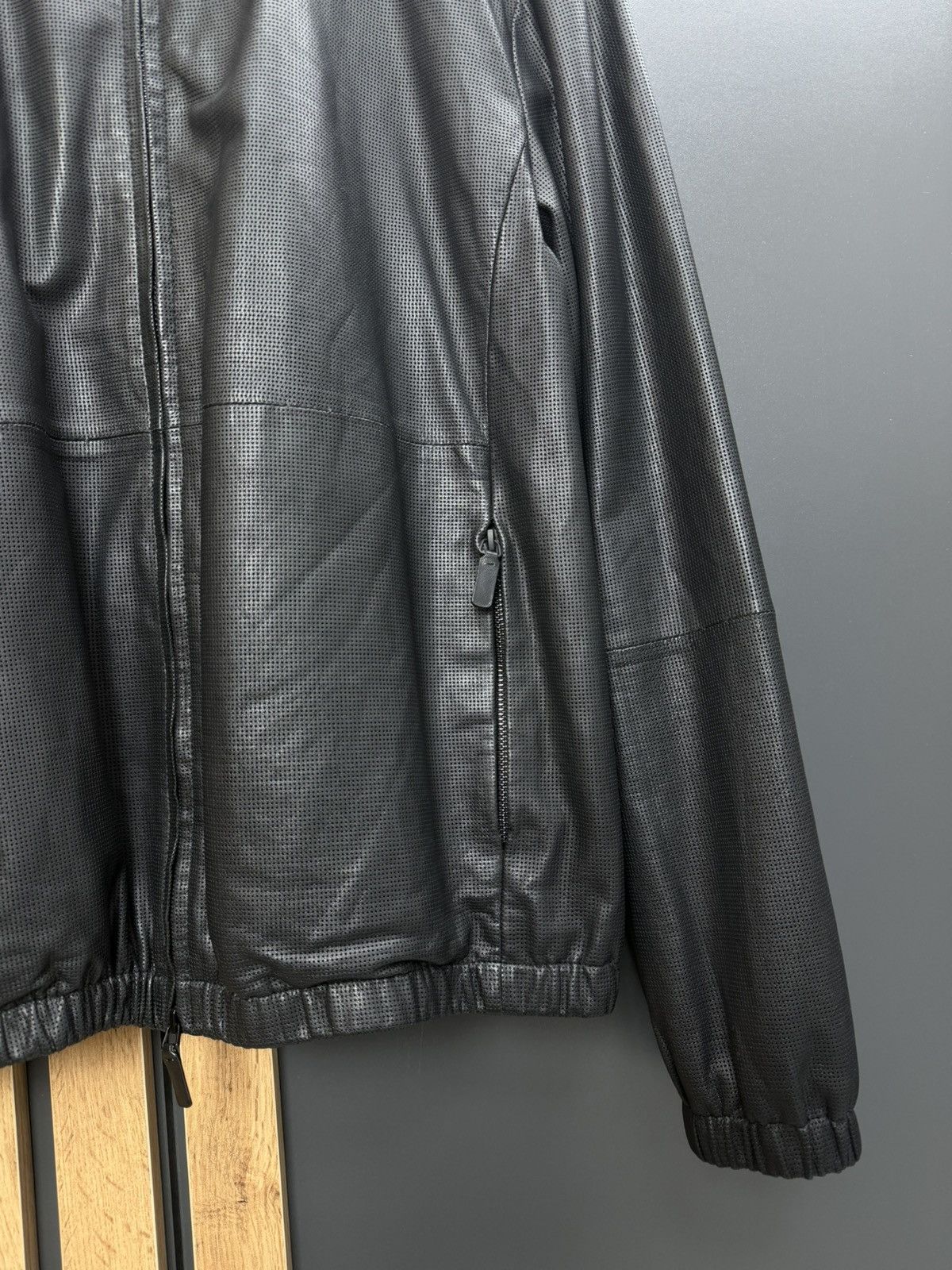 Emporio Armani Emporio Armani Black Perfored Leather Jacket Size 52 Size US L / EU 52-54 / 3 - 4 Thumbnail