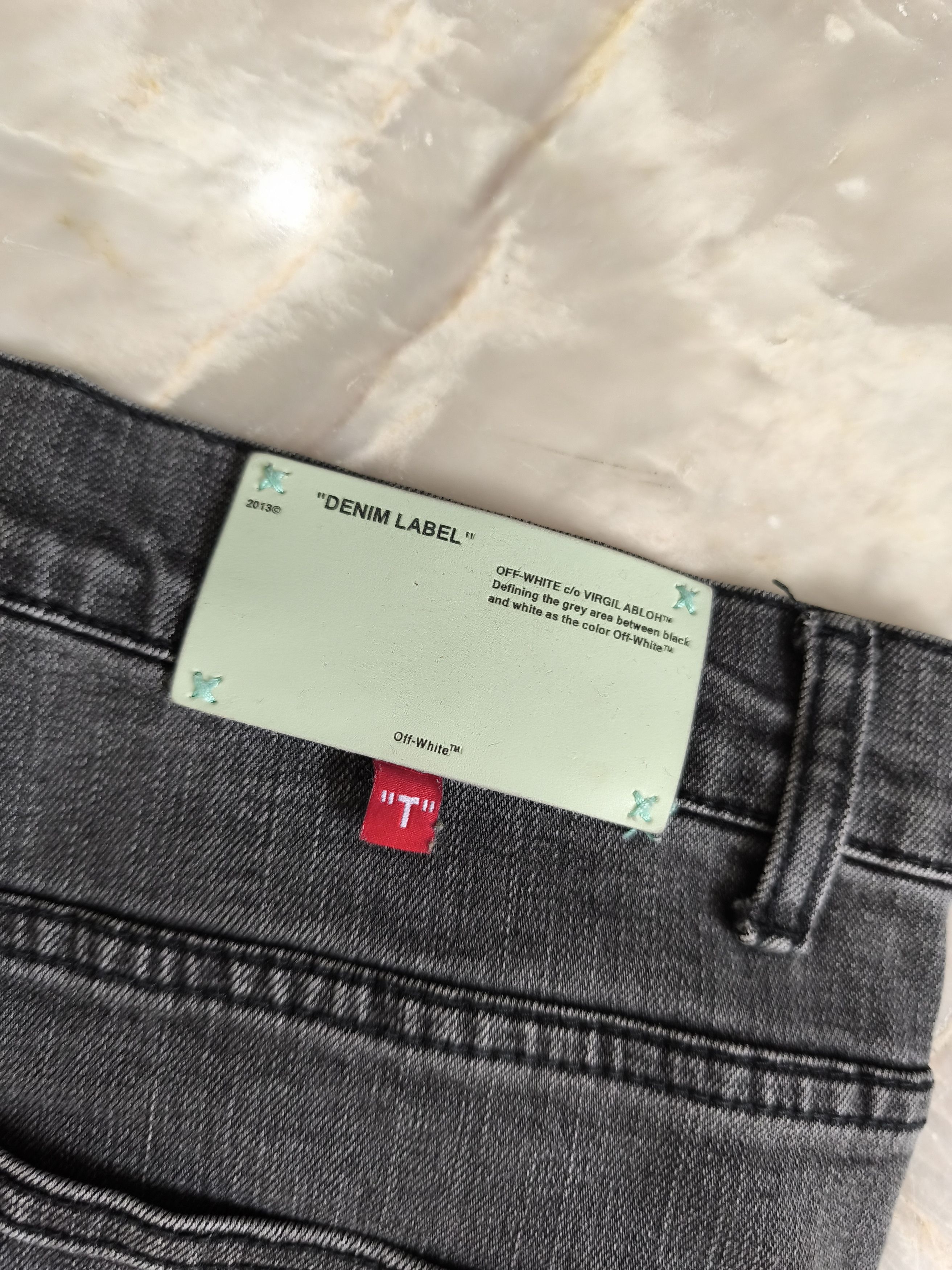 Off-White Off White Fire Line Yellow Logo Gray Slim Denim Jeans Size US 32 / EU 48 - 3 Thumbnail