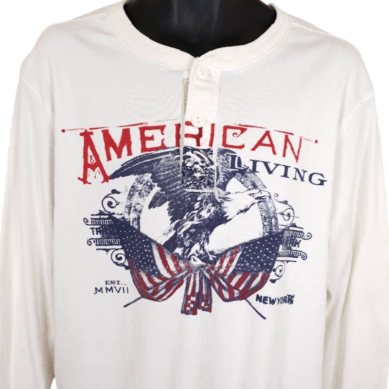 Vintage VINTAGE Bald Eagle Henley Shirt Mens XL White American Living Flag Size US XL / EU 56 / 4 - 2 Thumbnail