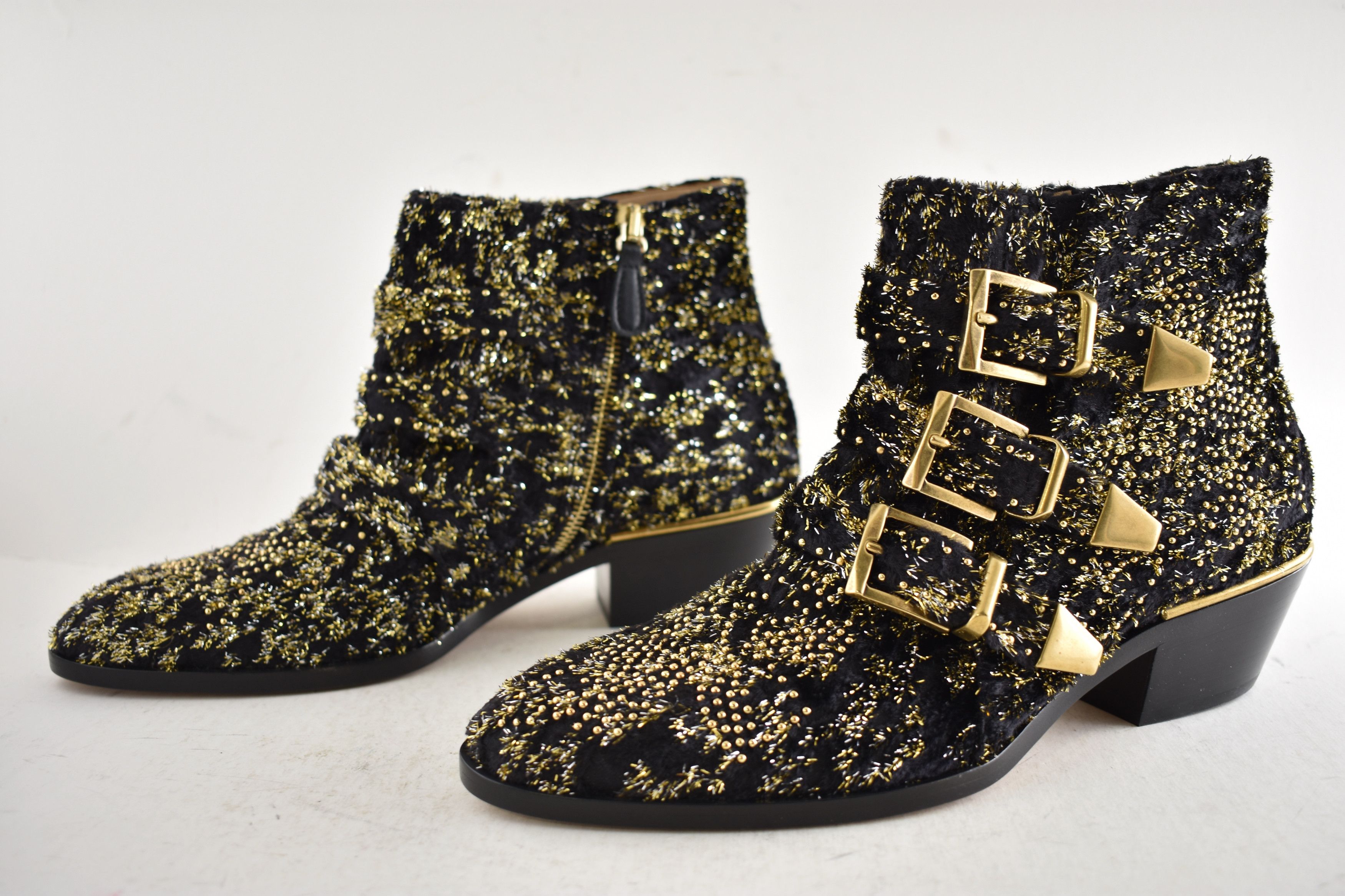 Chloe Chloe Suzanna Gold Velvet Studded Short Ankle Heel Bootie 37 Size US 7 / IT 37 - 12 Thumbnail