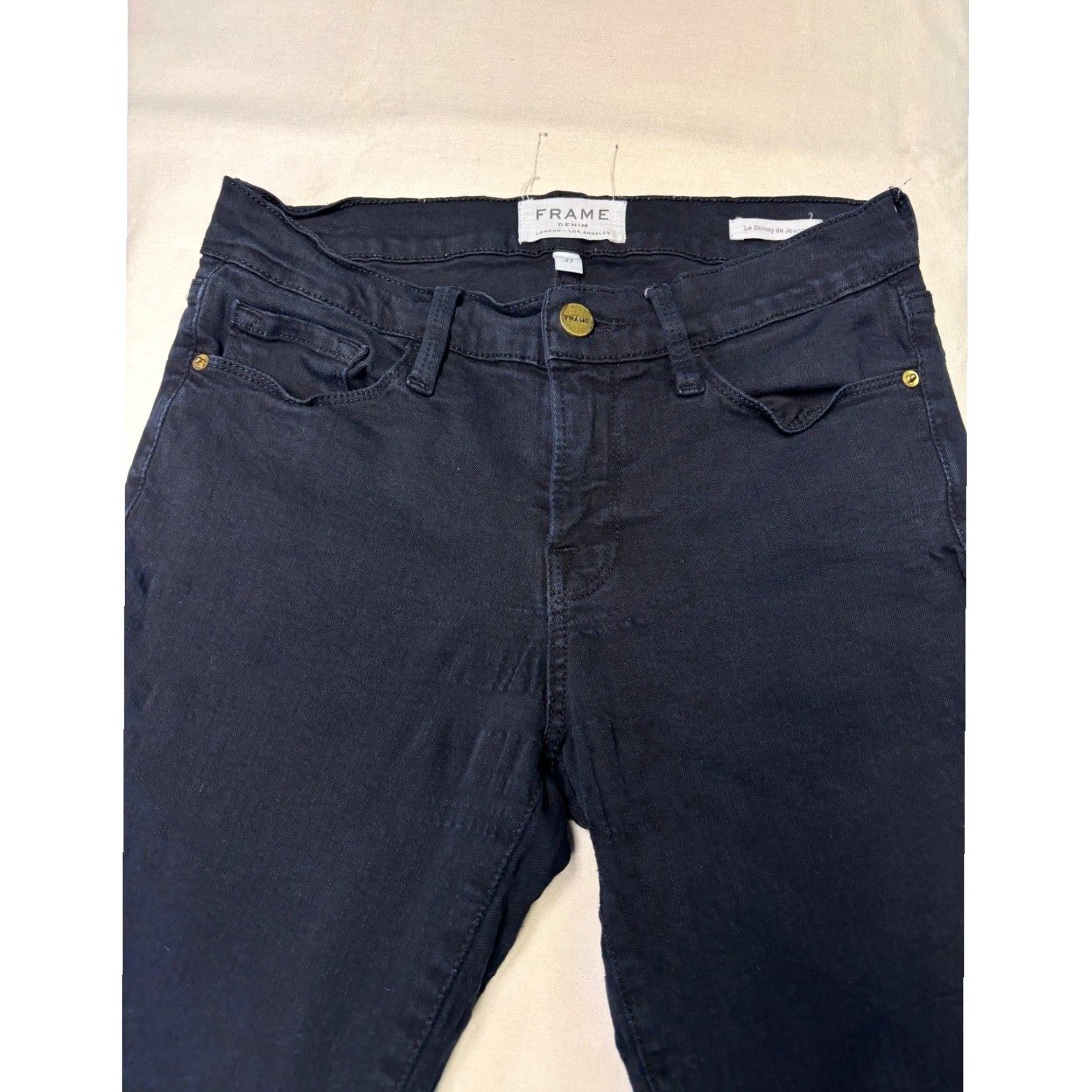 Frame FRAME Le Skinny de Jeanne Film Noir Skinny Jeans Women 27X28 Dark Wash Denim Slim Pockets Zipper Button 5-Pocket Classic FRAME Denim Womens Jeans Size 27" / US 4 / IT 40 - 2 Thumbnail