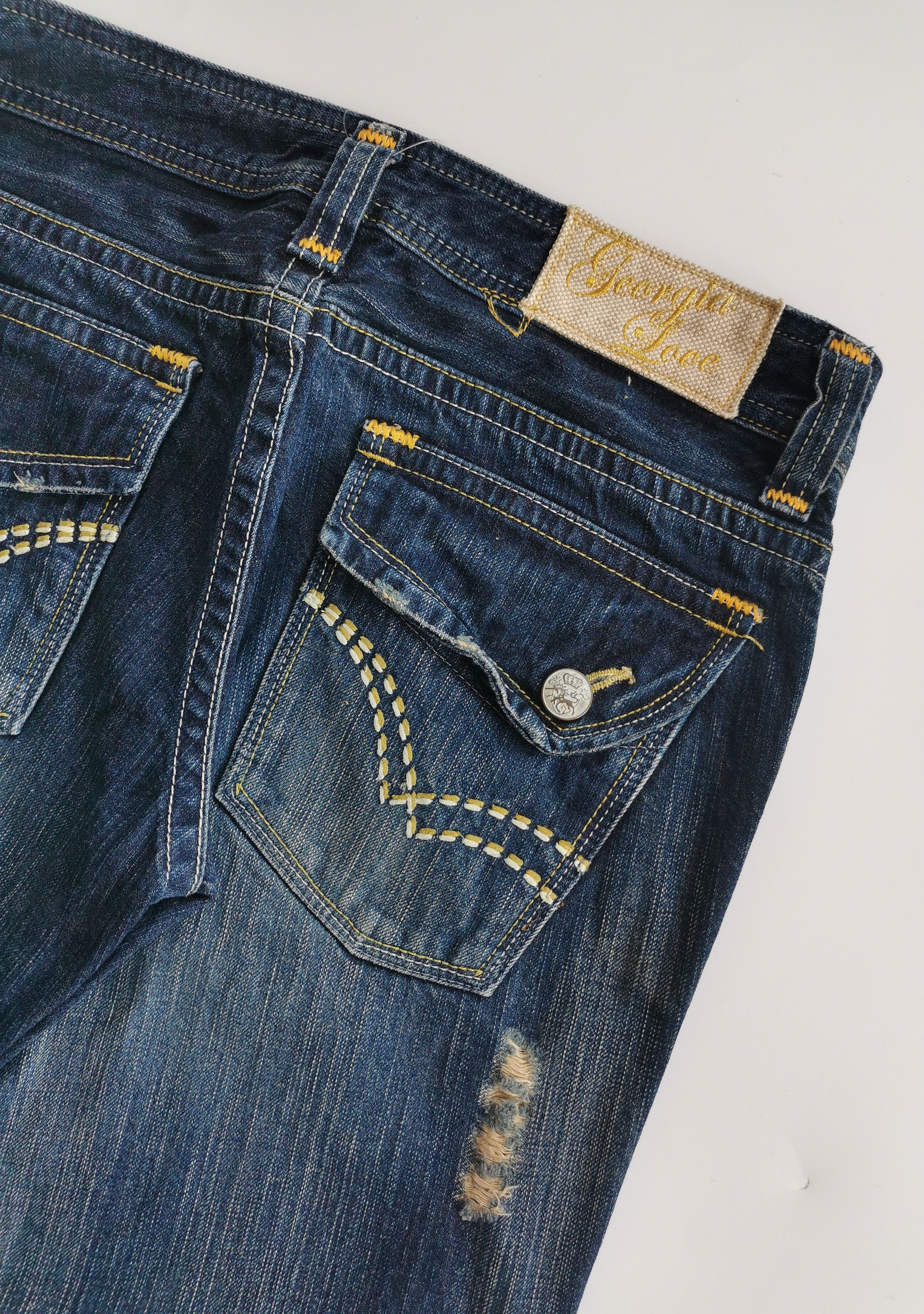 Kapital Vintage Georgia Love Distressed Blue Denim Jeans Flared Leg Size US 31 - 3 Thumbnail