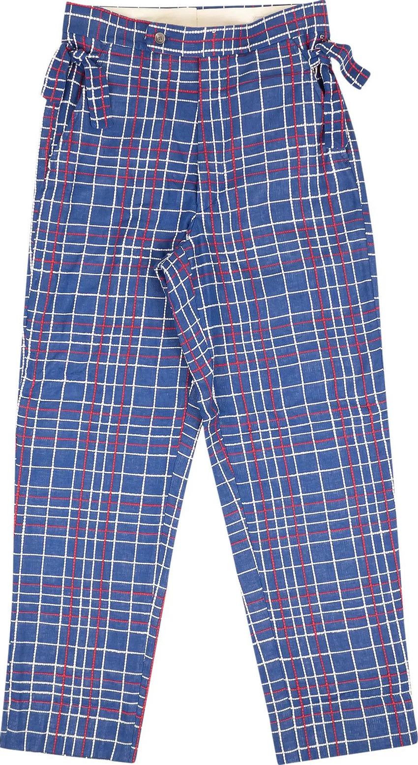 Bode BODE Navy Blue Embroidered Plaid Side Tie Trousers Size 29 Size US 29 - 3 Thumbnail