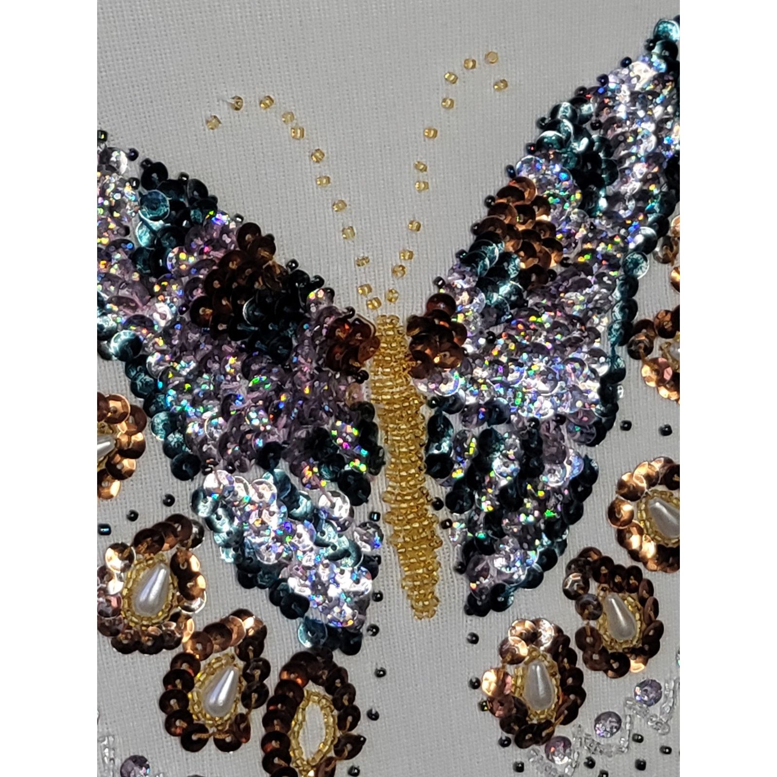 Vintage 90s/Y2K Off White Beaded Butterfly Top 3/4 Sleeves Sequins Size S / US 4 / IT 40 - 4 Thumbnail