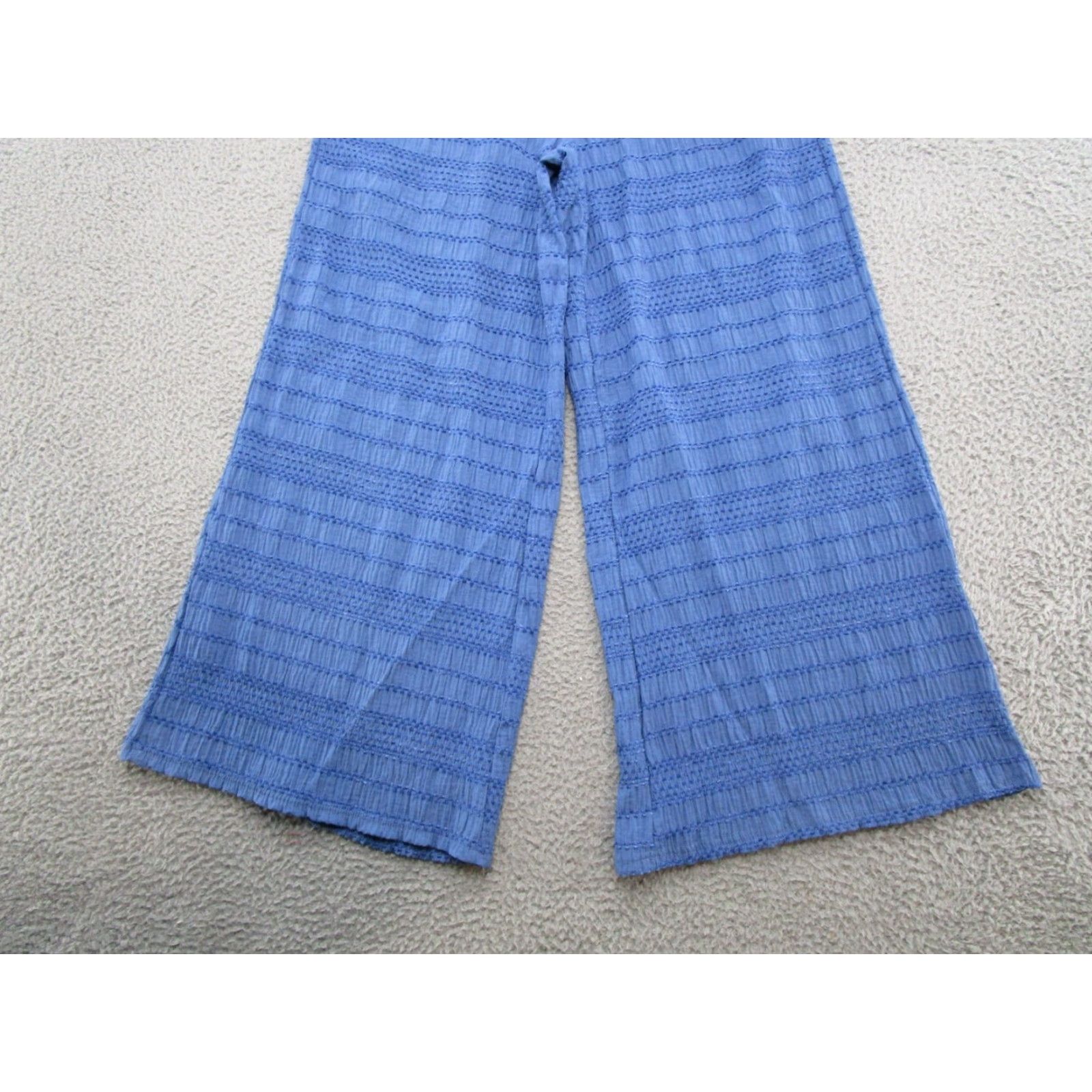 Vintage Ces Femme Women’s Wide-Leg High Rise Blue Pants M Beach Stretch Pattern Floral Casual Travel Size 32" / US 10 / IT 46 - 2 Thumbnail