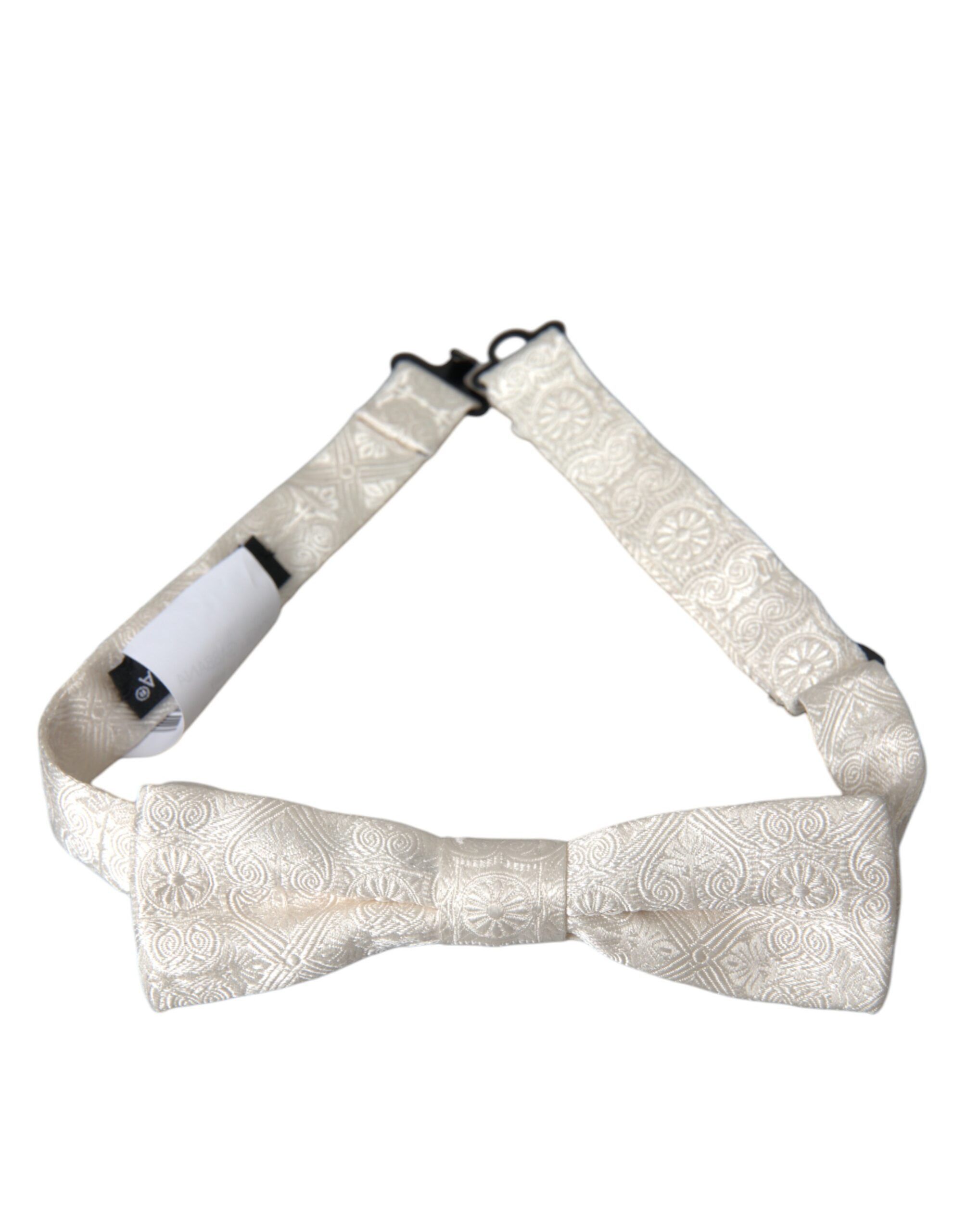 Dolce & Gabbana White Floral Brocade Adjustable Neck Men Bow Men's Tie Size ONE SIZE - 1 Thumbnail