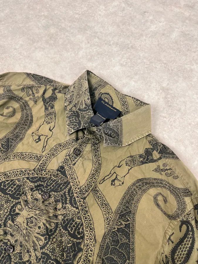 Roberto Cavalli 2000s Roberto Cavalli Olive Green & Black Presley Black Shirt Size US M / EU 48-50 / 2 - 5 Thumbnail