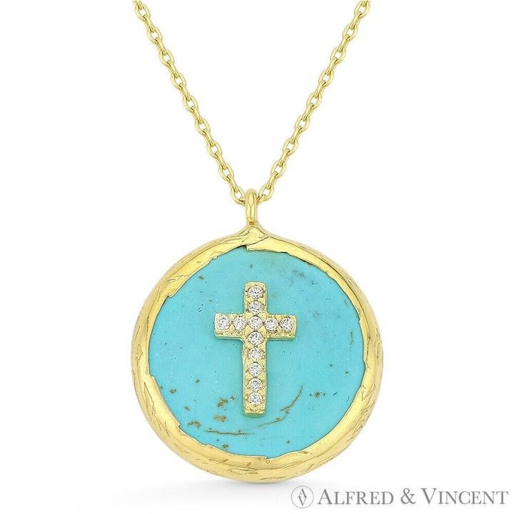 Other CZ Crystal Cross on Faux Turquoise Circle Pendant & Chain Size ONE SIZE - 1 Preview