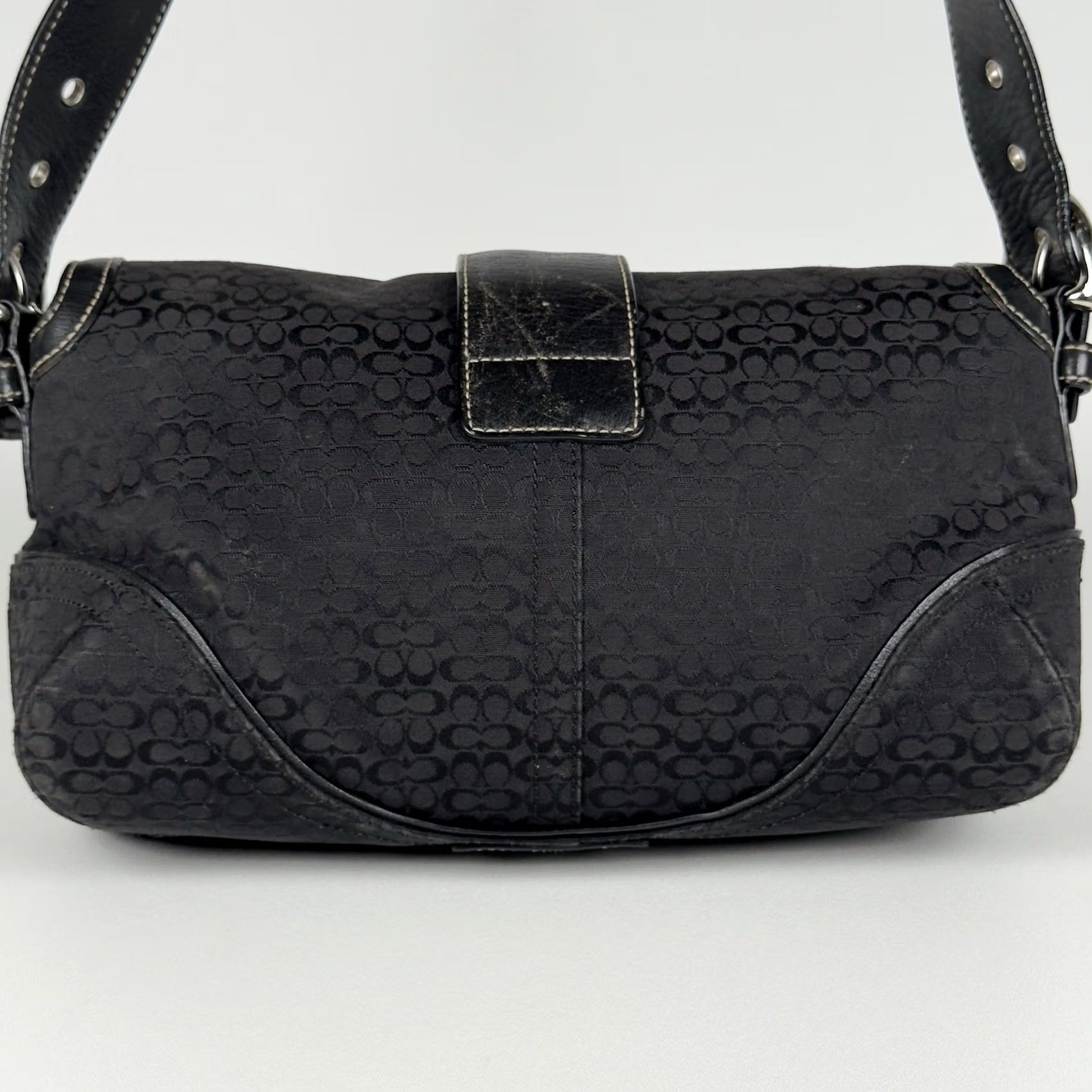 VINTAGE COACH Monogram Soho Flap One Shoulder Bag Canvas Leather 