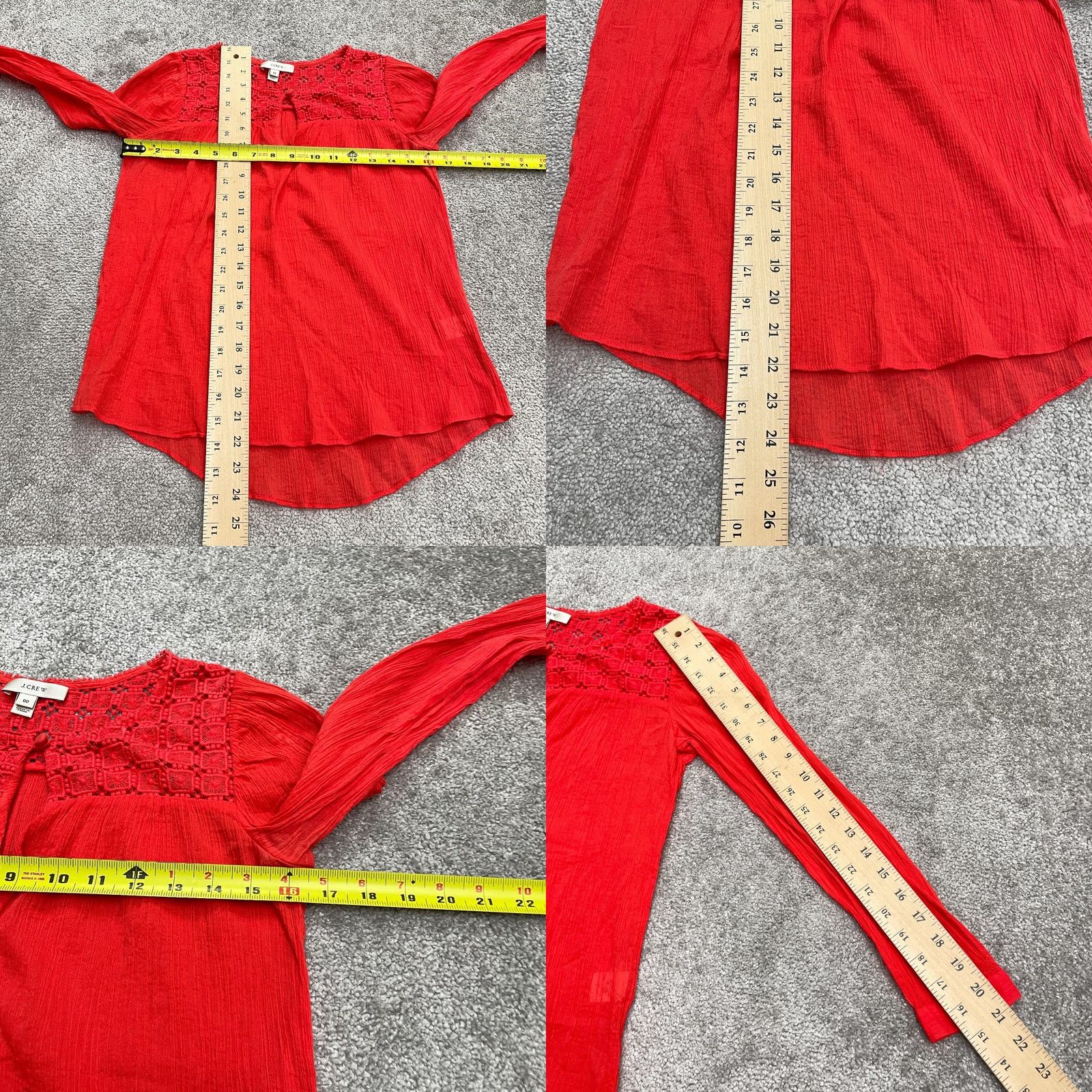 J.Crew J.Crew Blouse Shirt Womens 00 Red Long Sleeve Round Neck Button Embroidered Tunic Cotton Casual Size S / US 4 / IT 40 - 8 Thumbnail