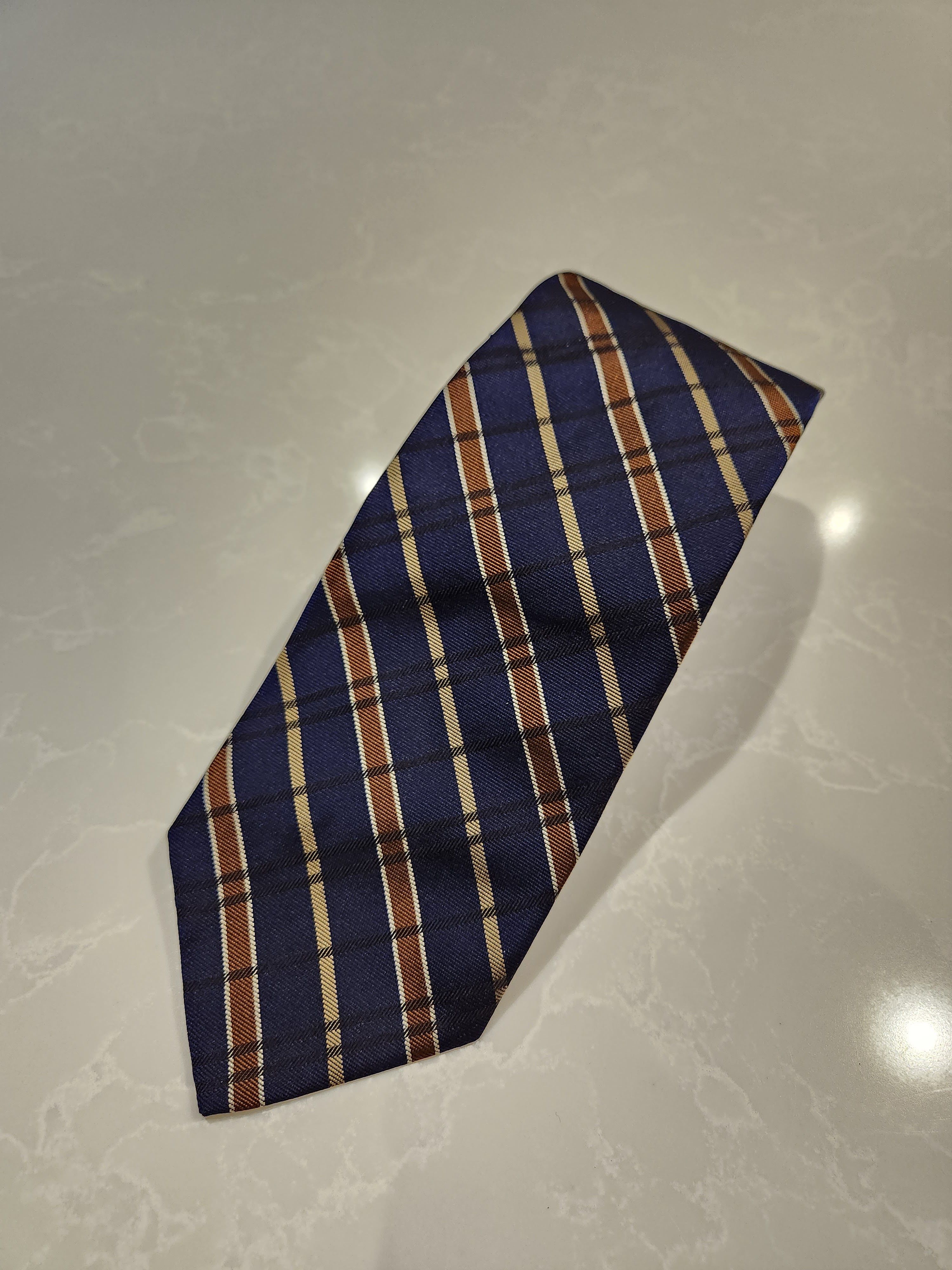 Brooks Brothers Makers and Merchants Gold Burnt Orange Navy Tie Size ONE SIZE - 1 Thumbnail