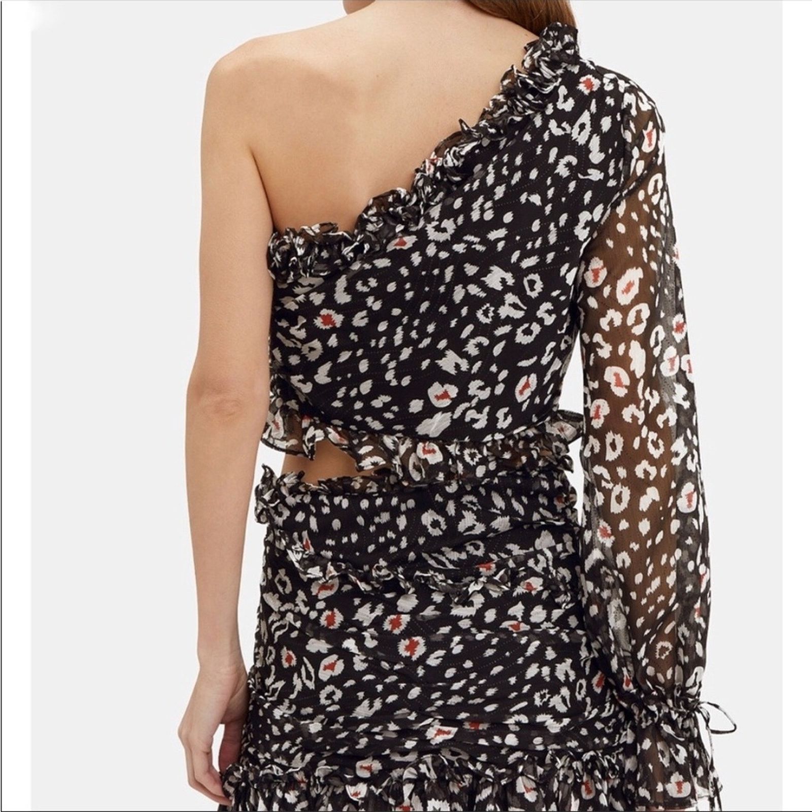 Anthropologie NEW REVOLVE Black White One Shoulder Tie Top Blouse Shirt Size M / US 6-8 / IT 42-44 - 6 Thumbnail