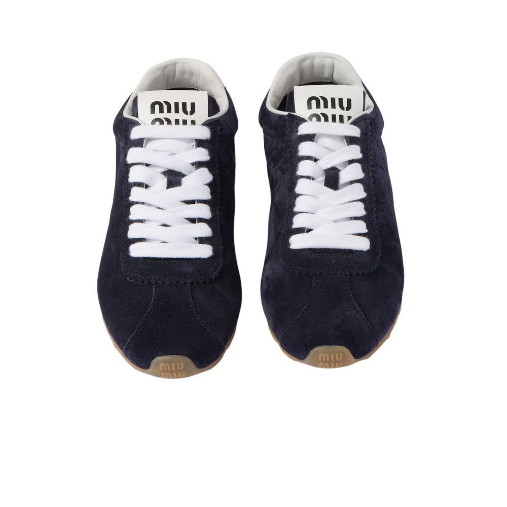 MIU MIU Plume $950 Navy Suede Sneakers New And Authentic (Wo