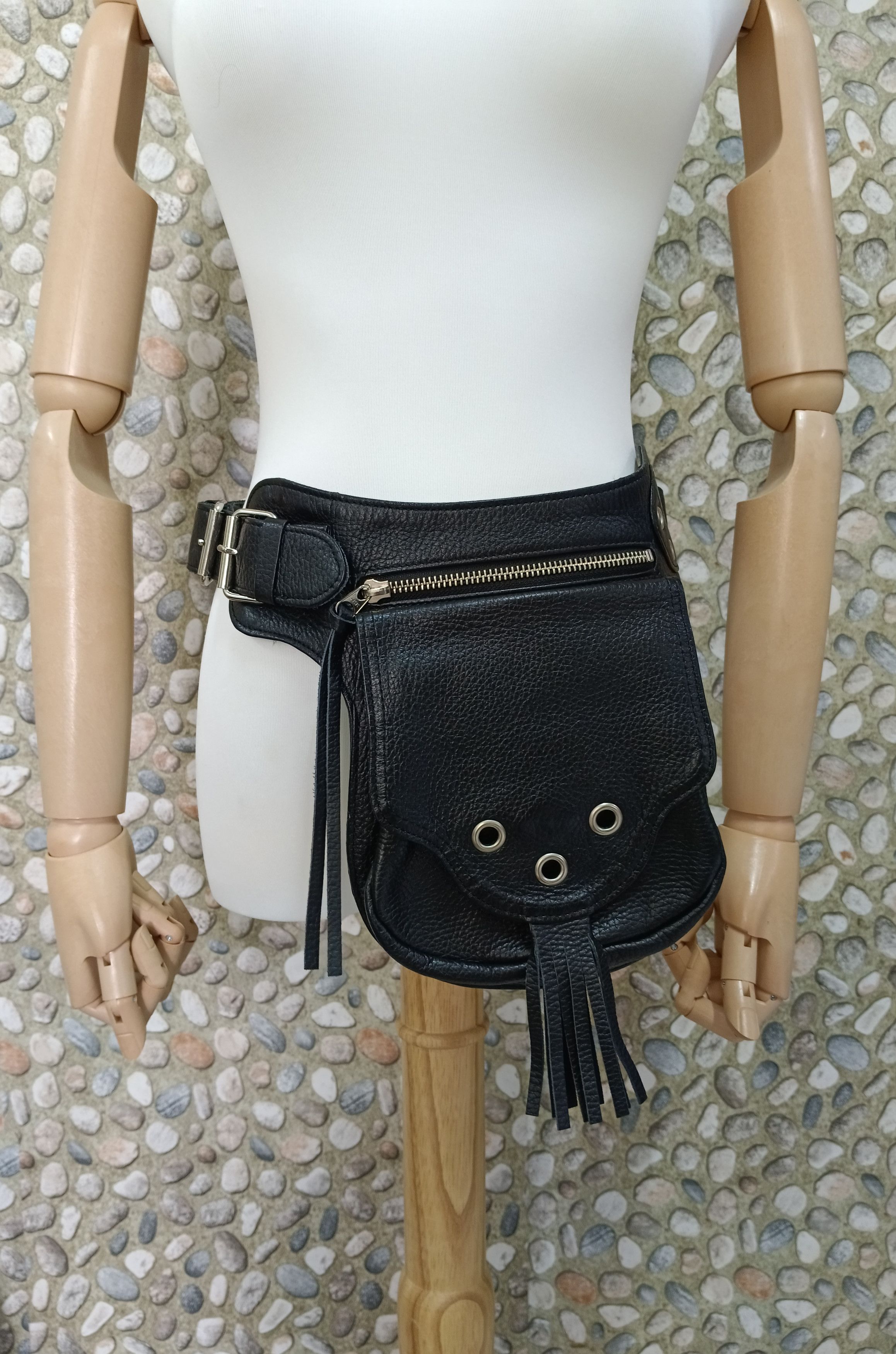 Leather LEATHER BLACK EIKO KONDO WAIST BAG(MAX SIZE 35) Size ONE SIZE - 1 Thumbnail