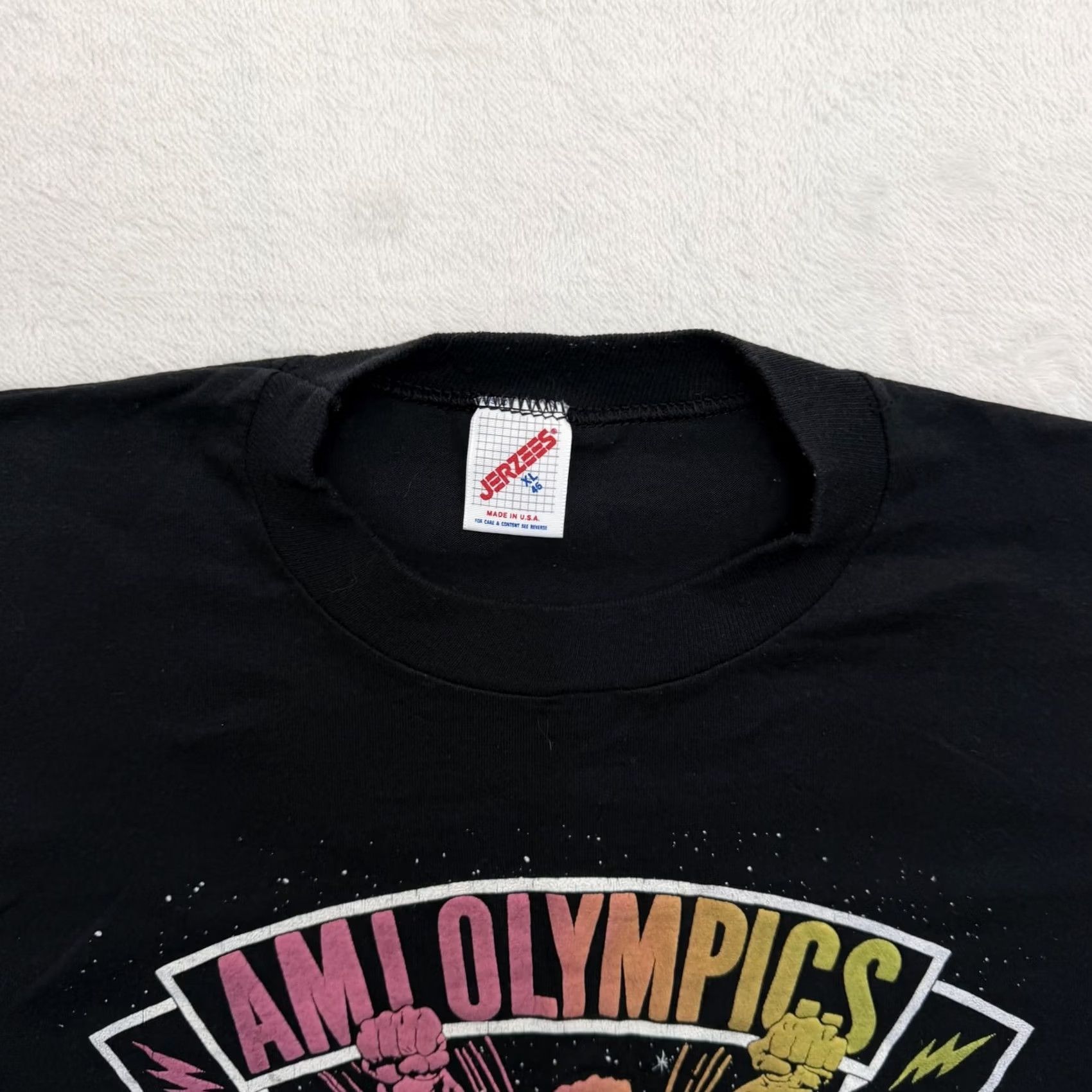 Jerzees VINTAGE AMI Olympics Shirt Mens XL Black Jerzees Who Dares Wins 80s Graphic Tee Size US XL / EU 56 / 4 - 3 Thumbnail