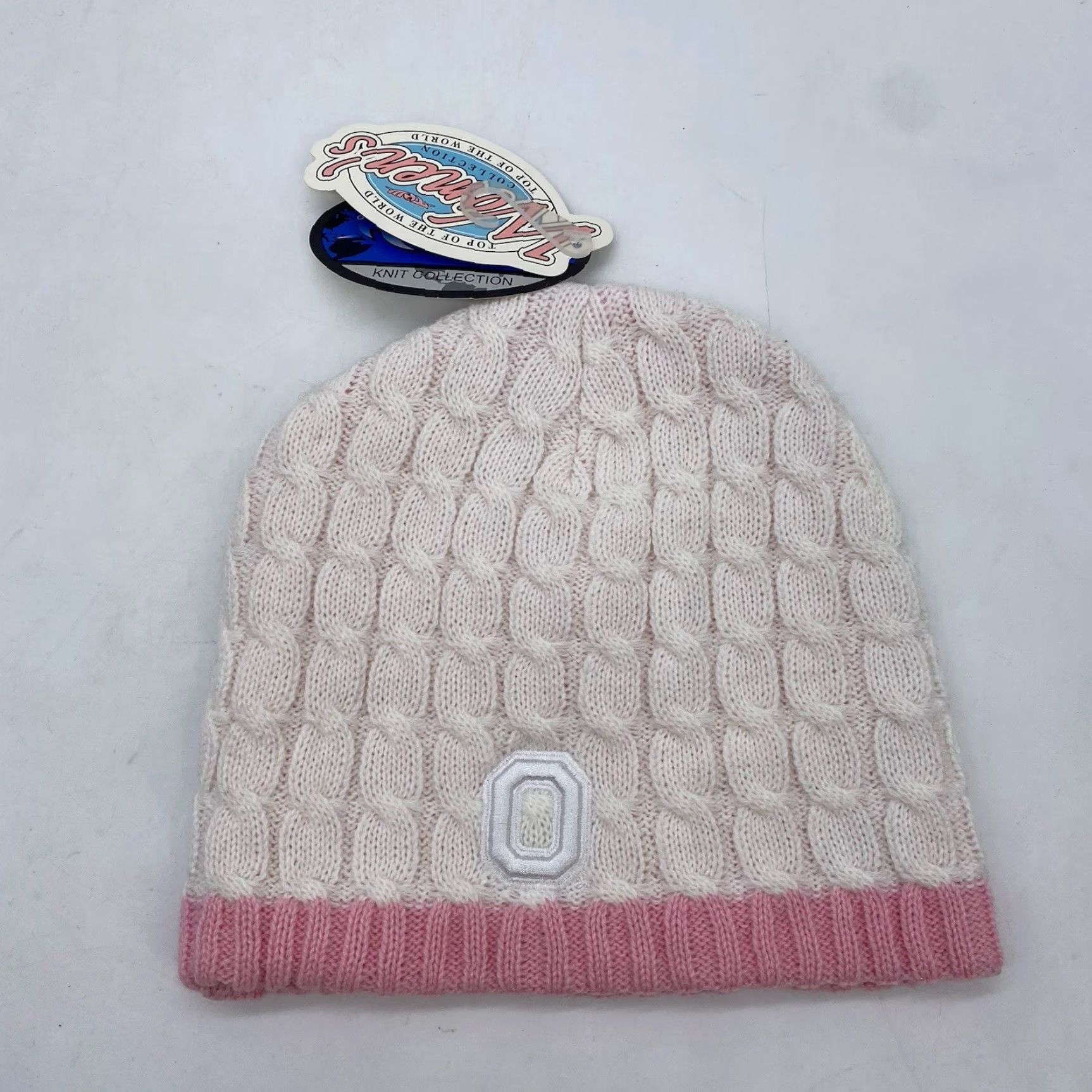 Vintage VINTAGE Ohio State Buckeyes Beanie Womens OSFA One Size Knit Hat White Pink Knit 47 Brand Mens Womens Girls Boys Size ONE SIZE - 2 Thumbnail