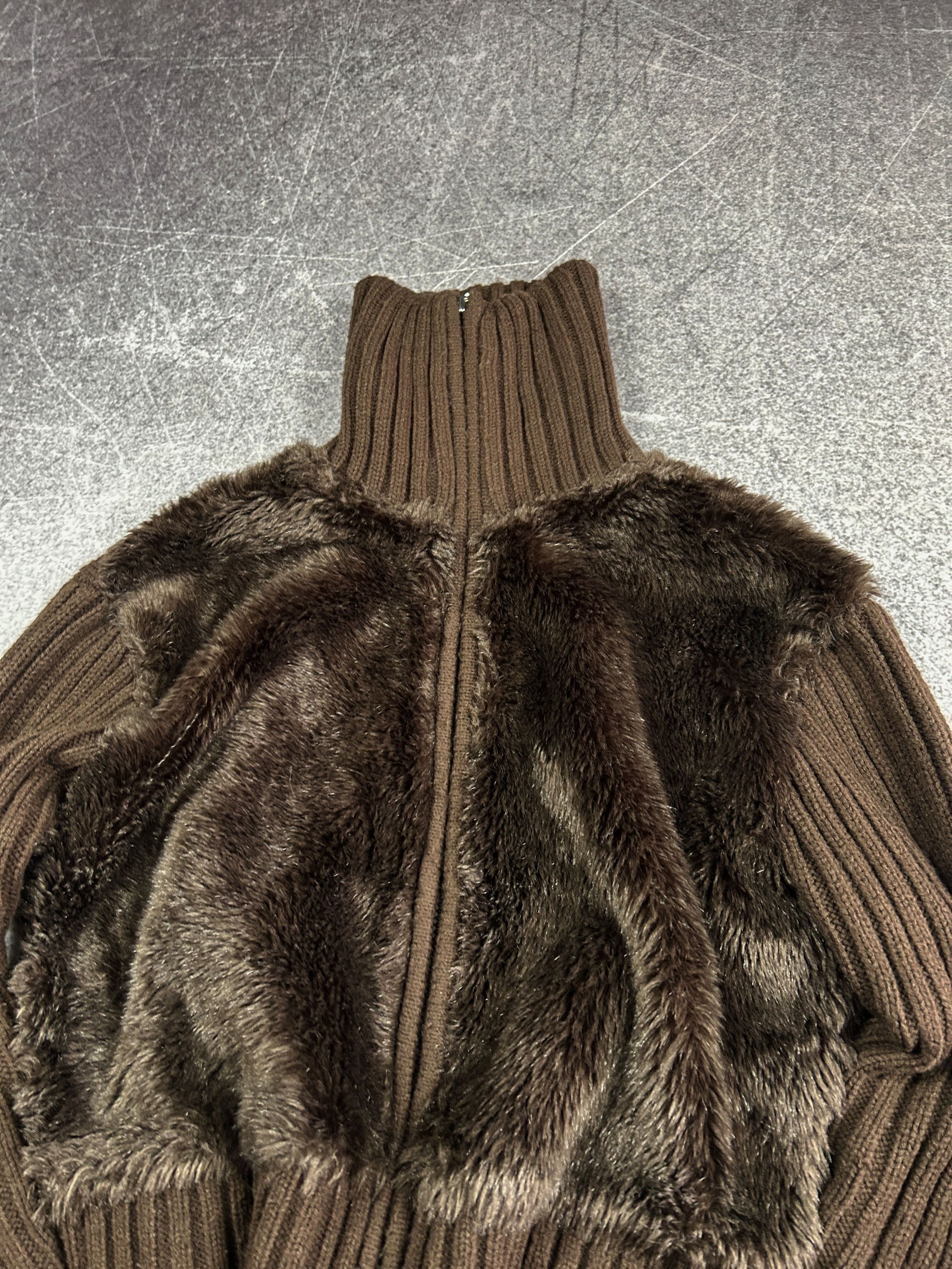 Japanese Brand Y2K Faux Fur Knit Zip Sweater Cropped Brown Archive Core Size US S / EU 44-46 / 1 - 3 Thumbnail