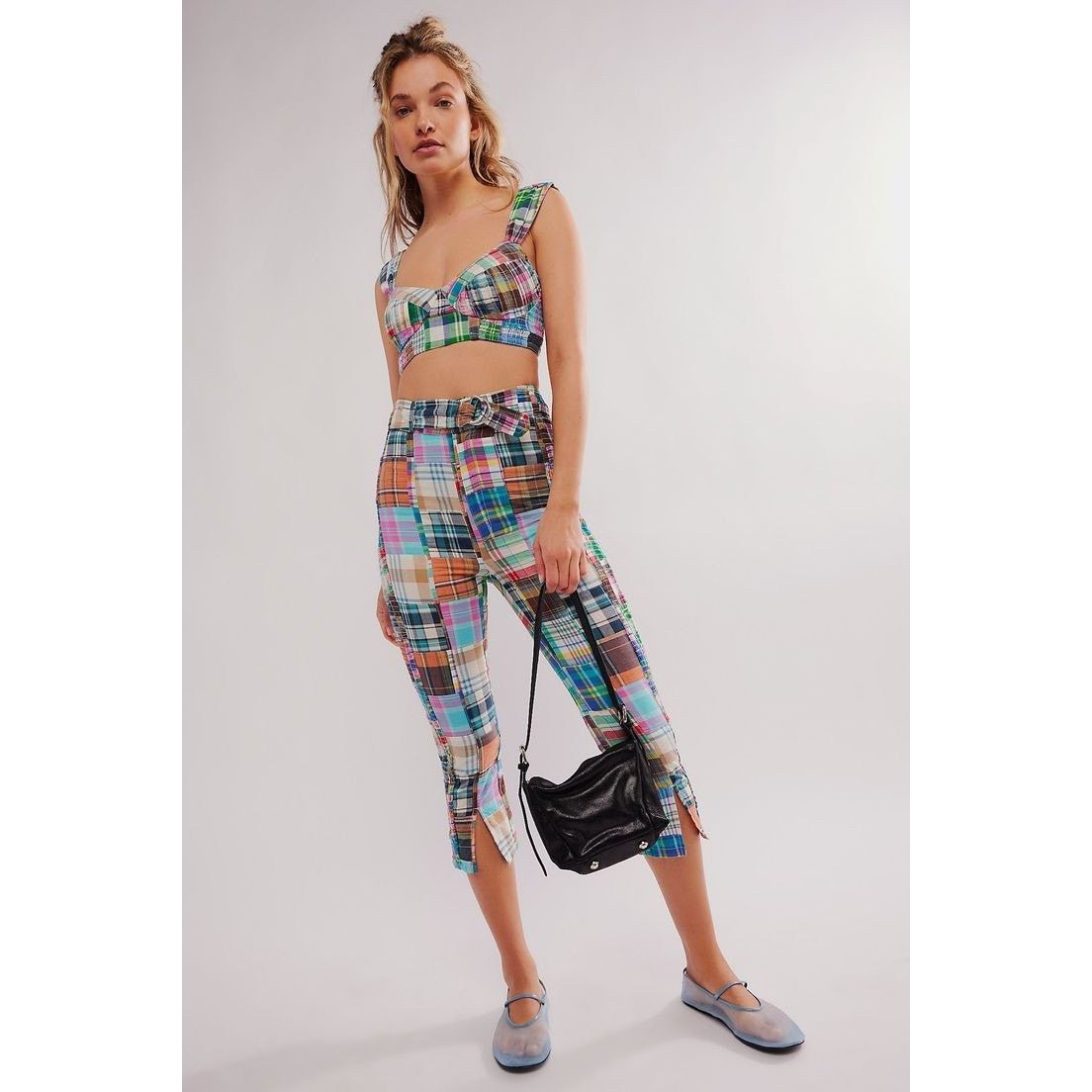 Free People New FREE PEOPLE Keep Me Plaid Pants Set $248 Sz 8 Patchwork Size 30" / US 8 / IT 44 - 1 Thumbnail