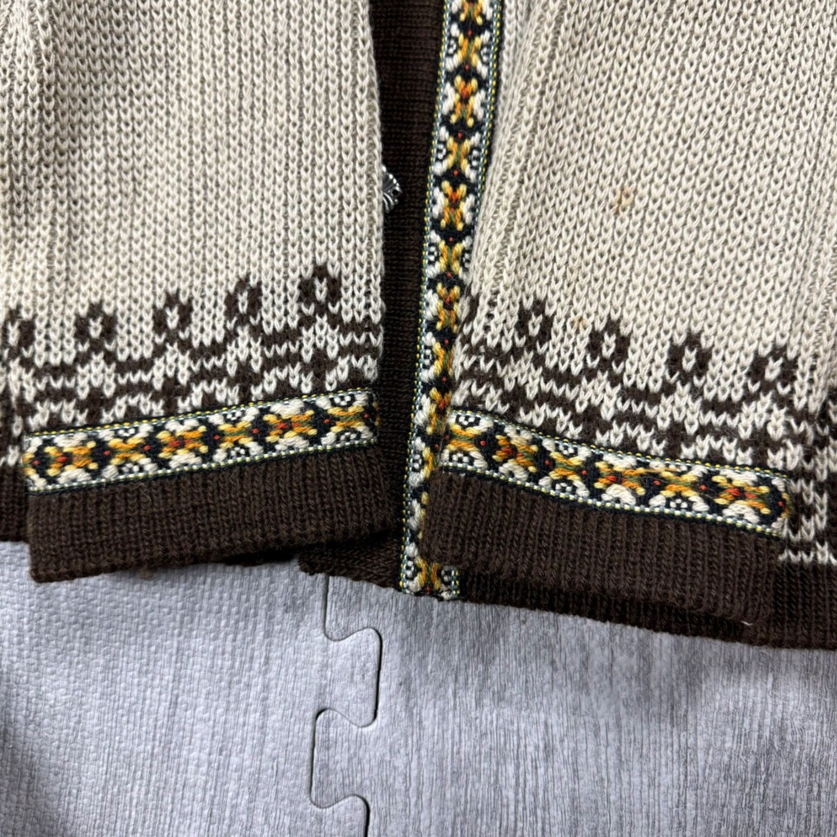 Vintage VINTAGE Nordstrikk NORWEGIAN SWEATER Cardigan Mens L Brown Wool Crew Neck Knits Buckle Hooks Fair Isle Wool Knit Style Outdoor 90s? Size US L / EU 52-54 / 3 - 6 Thumbnail