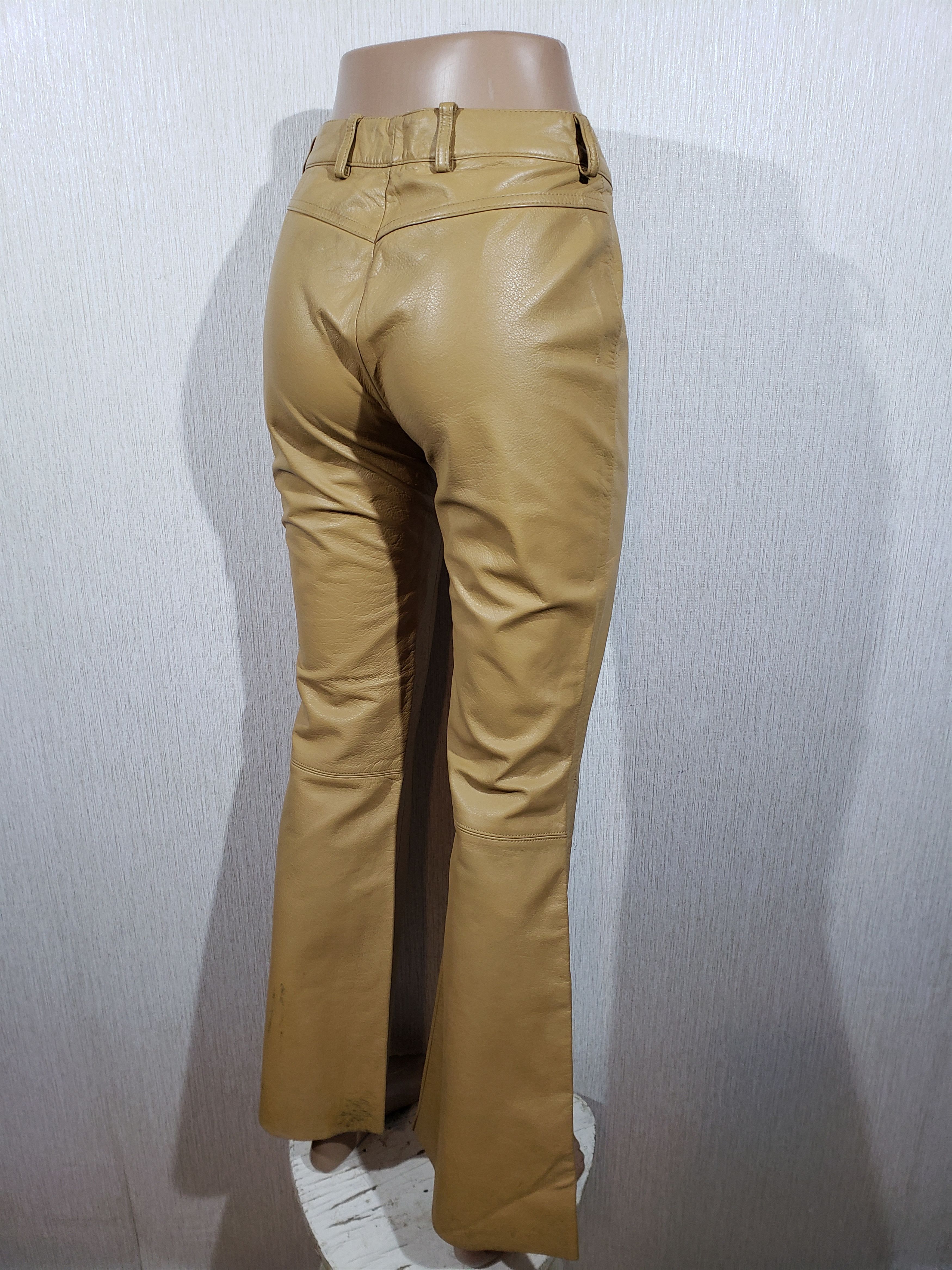 Genuine Leather Light brown women's pants flared at the bottom. Size 26" / US 2 / IT 38 - 5 Thumbnail