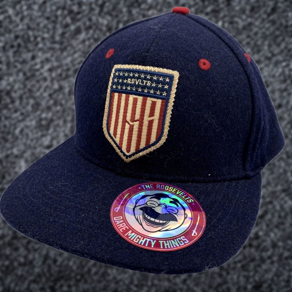 Vintage RSVLTS Hat Cap Snap Back Mens Blue Sloped Crown USA Shield One Size Patriotic Size ONE SIZE - 1 Thumbnail