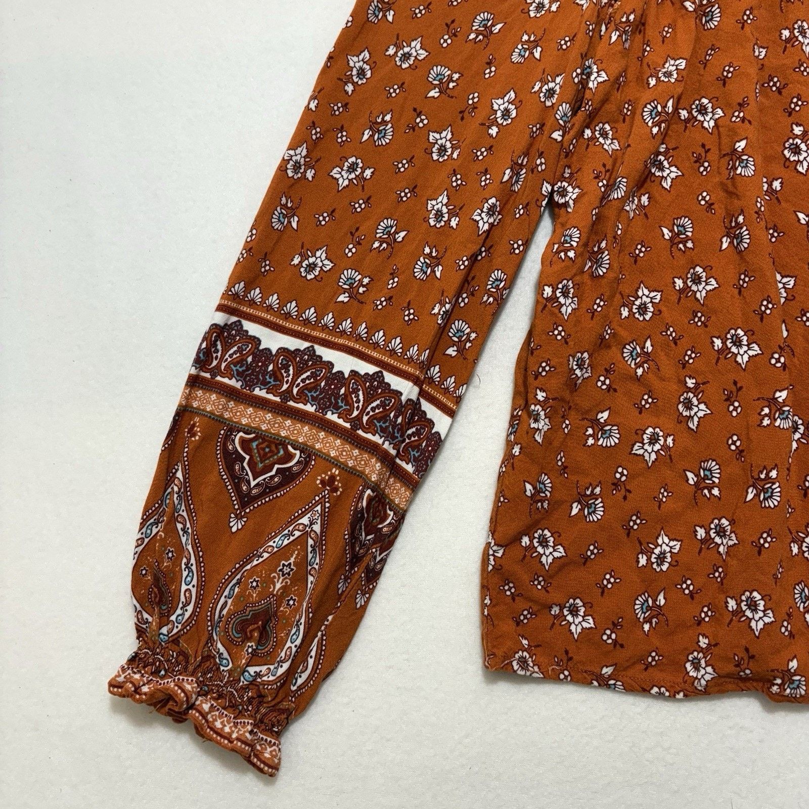 Forever 21 Foreve 21 Medium Smocked Boho Top Orange Floral Blouse Size M / US 6-8 / IT 42-44 - 7 Thumbnail