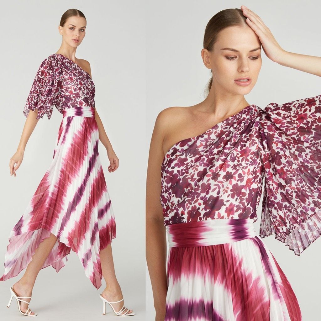 Amur NEW AMUR Dress One Shoulder Purple Asymmetrical Chiffon Plea Size XS / US 0-2 / IT 36-38 - 6 Thumbnail