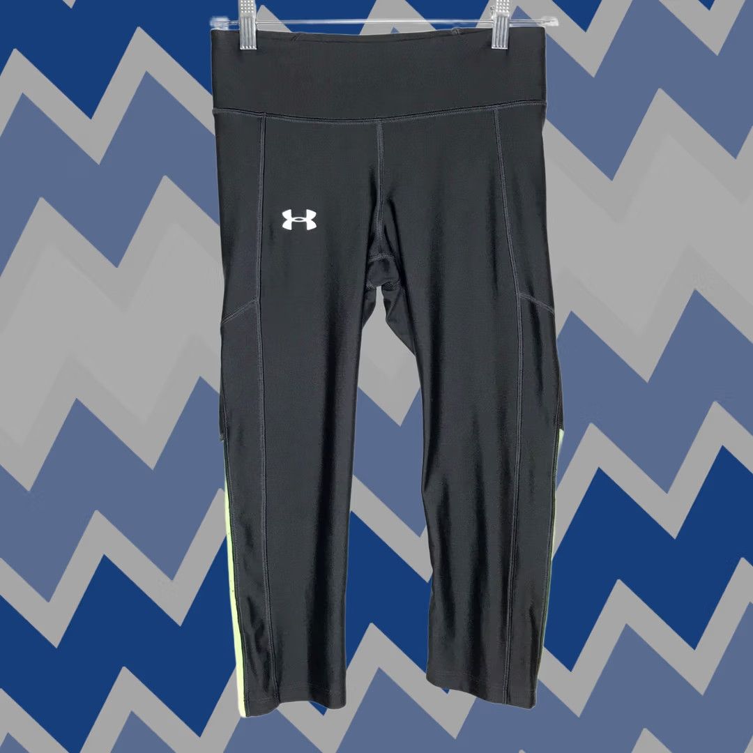 Under Armour Under Armour Run Heat Gear Women's Cropped Leggings M Gray Lime Compression Crop Leggings Size 32" / US 10 / IT 46 - 1 Thumbnail