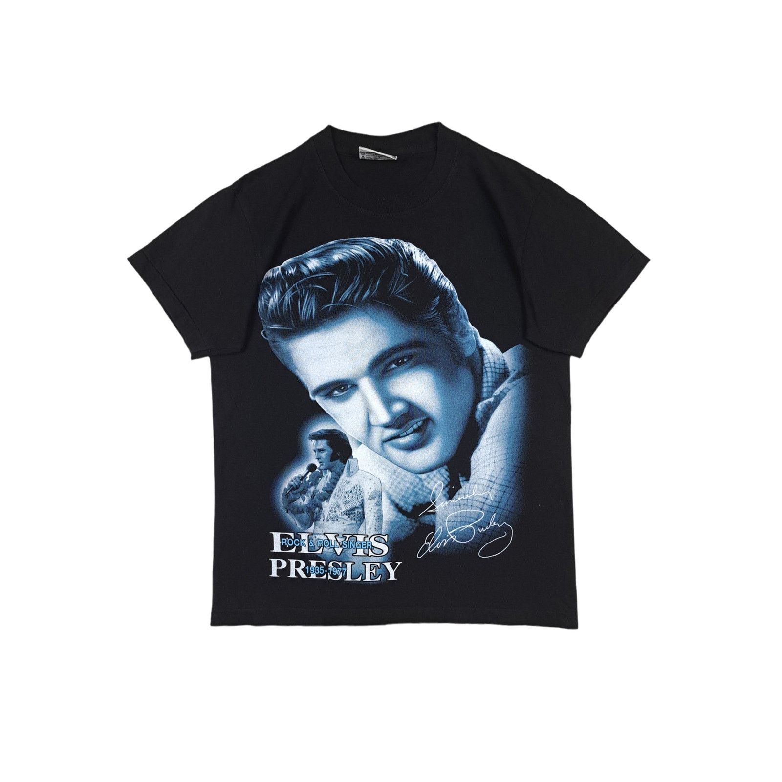 Vintage 90's Vintage Elvis Presley Big Print Black T-shirt Size US M / EU 48-50 / 2 - 1 Thumbnail