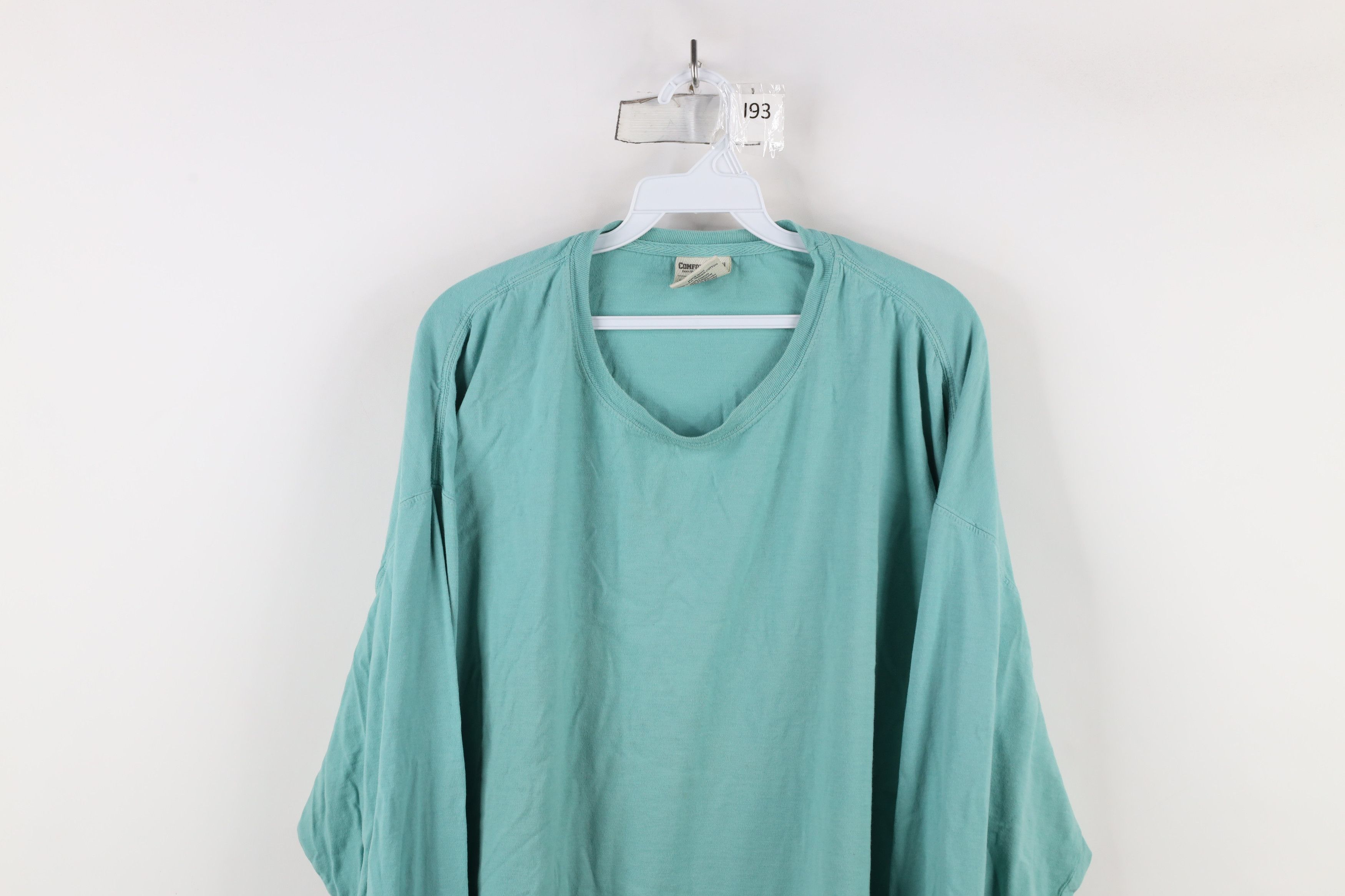 Vintage Vintage 90s Streetwear Blank Long Sleeve T-Shirt Teal Cotton Size US XXL / EU 58 / 5 - 2 Thumbnail
