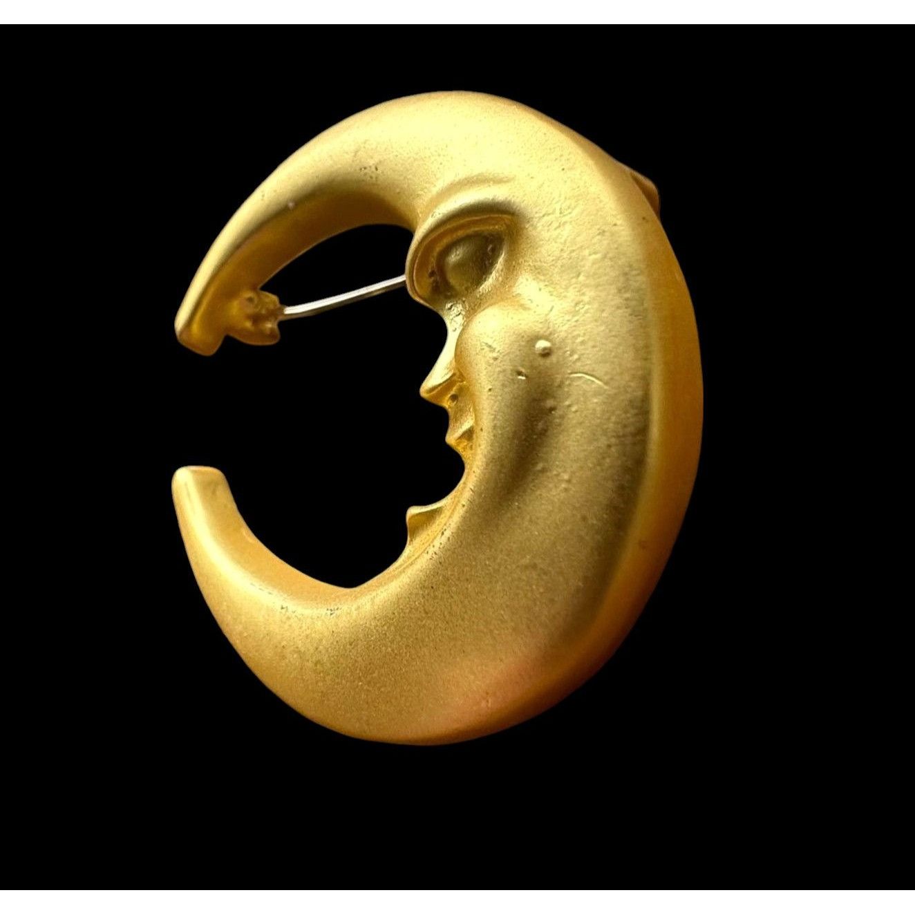Handmade Crescent Moon Brooch Pin New Matte Gold Celestial Planet Ast Size ONE SIZE - 11 Thumbnail