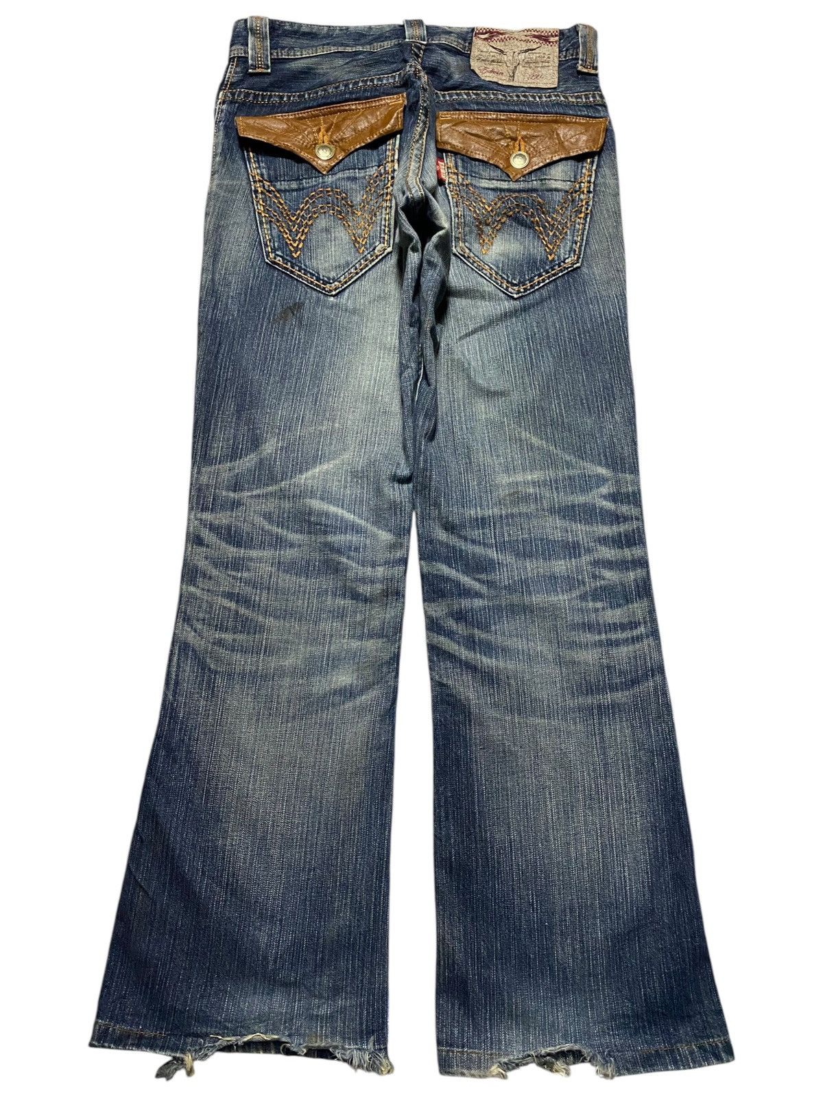 Japanese Brand Vintage Edwin 431 XVS Blue Wash Distressed Flare Jeans Size US 31 - 2 Thumbnail