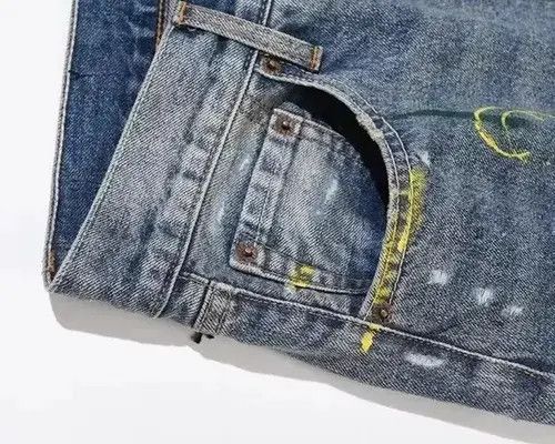 Japanese Brand Blue Speckle ink Washed Destroyed Flared Jean Size US 32 / EU 48 - 3 Thumbnail