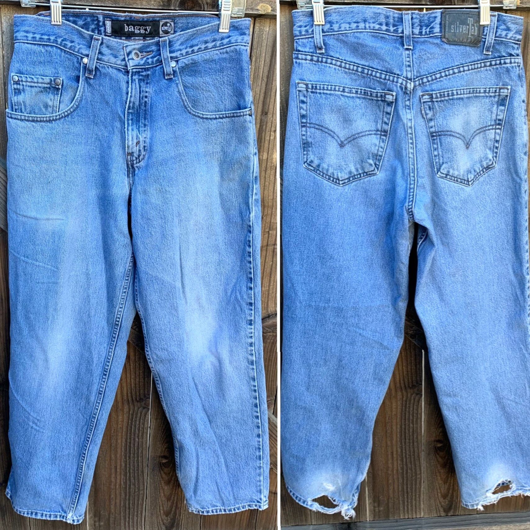 Levi's VINTAGE Levi's Silvertab Baggy Jeans 31 Inseam 30 1/4 in Waist 39 1/4 in Rise 11 1/2 in 90s Men Jeans Blue Cotton Denim Relaxed 5-Pocket Levi's Mens Size US 31 - 2 Thumbnail