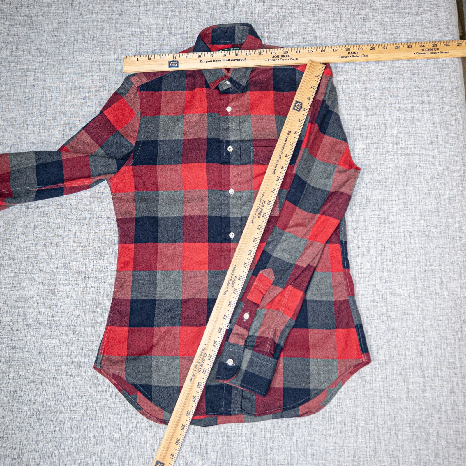 Gitman Bros Vintage Red Gray Check Flannel Shirt 100% Cotton