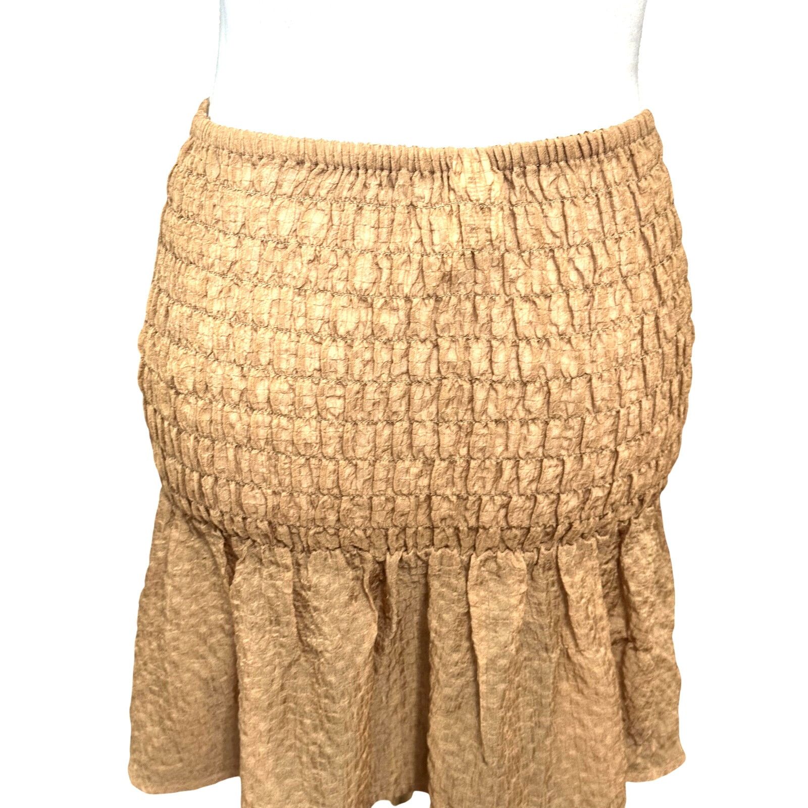 Other Open Edit Mini Skirt Sheer Fabric Smocked Ruffled Brown S Size 28" / US 6 / IT 42 - 7 Thumbnail