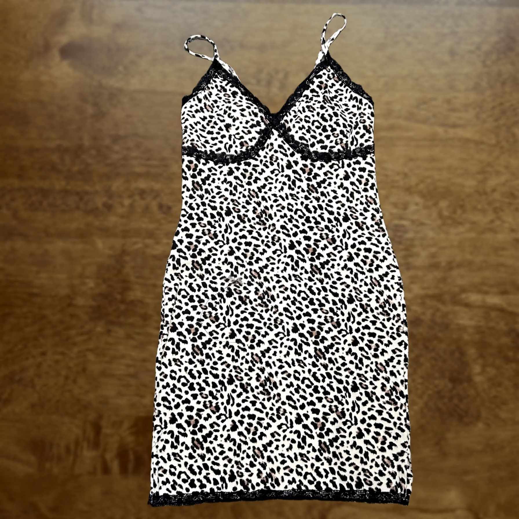 Vintage Wild Fable Dress Womens Medium Leopard Print Lace Trim Bodycon Slip Mini Cami Size M / US 6-8 / IT 42-44 - 1 Thumbnail