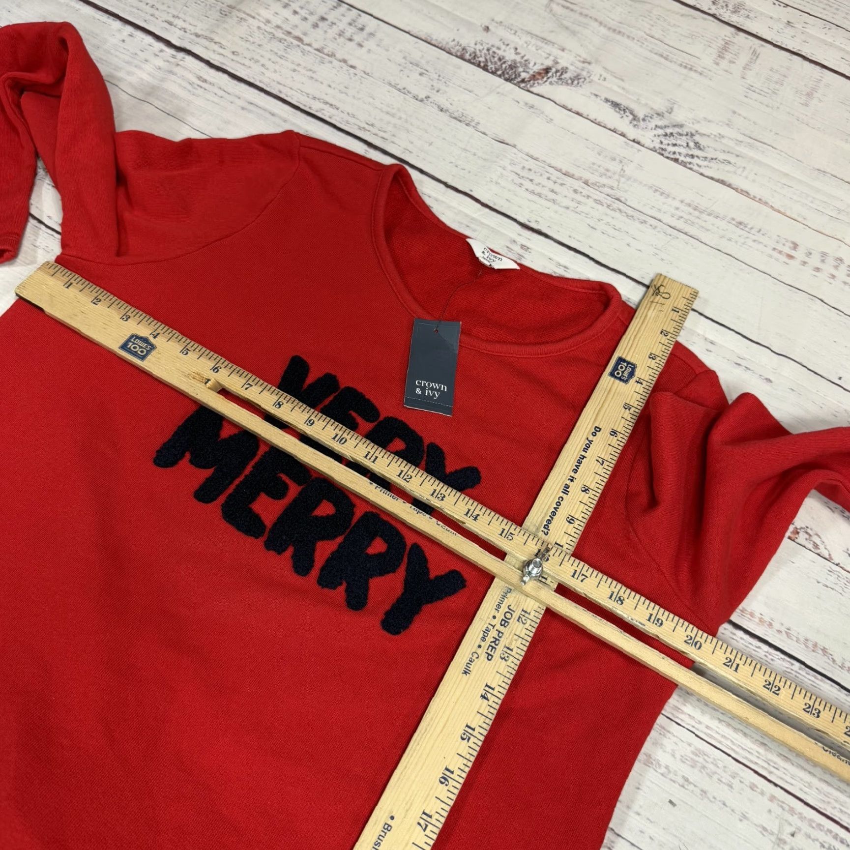 Vintage Crown & Ivy Sweater Shirt Red Womens PL Petite Long Sleeve Pullover Christmas Very Merry Spell Out 90s Womens Size L / US 10 / IT 46 - 2 Thumbnail