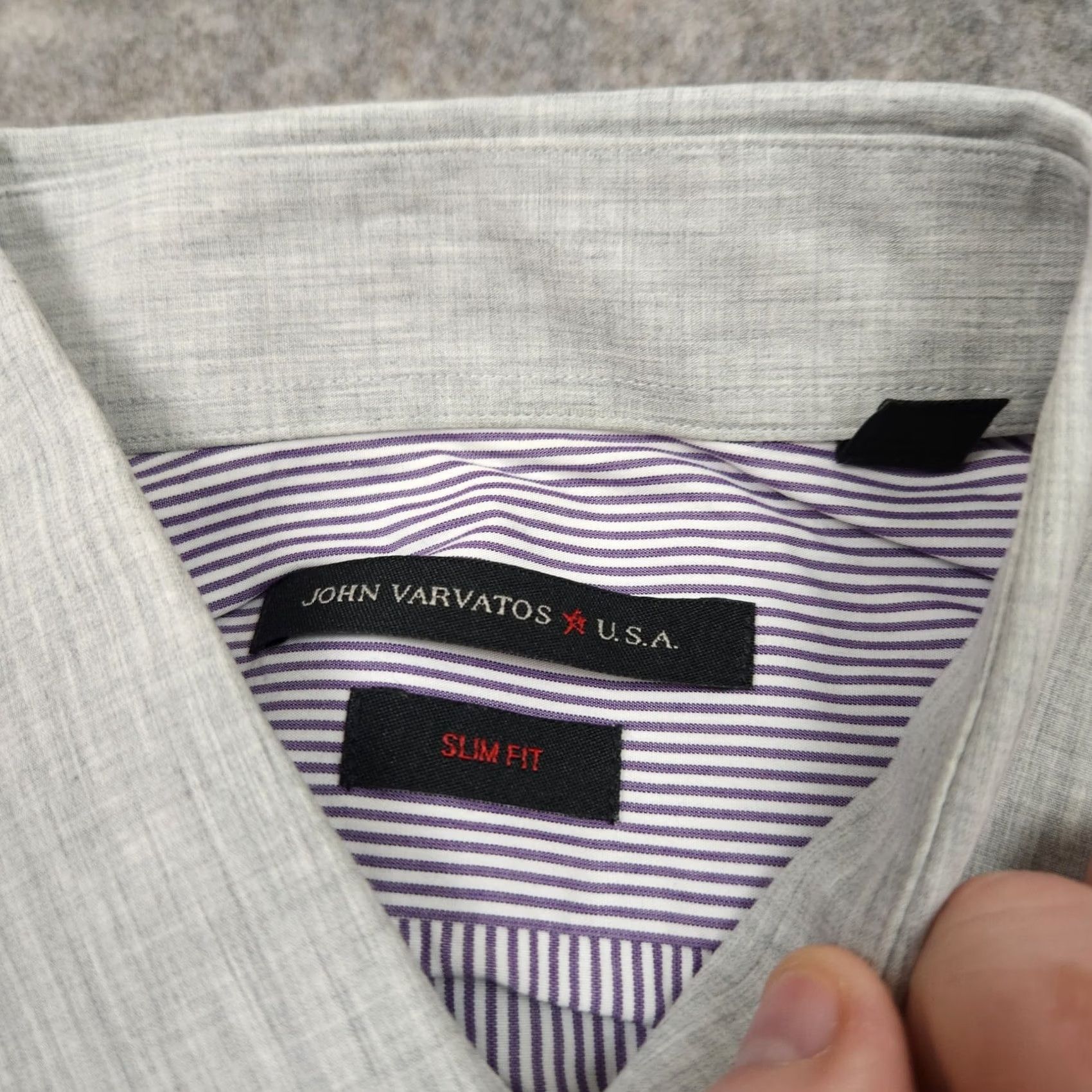 John Varvatos John Varvatos Shirt Dress 16 Slim Fit Purple White Stripe 100% Cotton Mens Size 42R - 4 Thumbnail