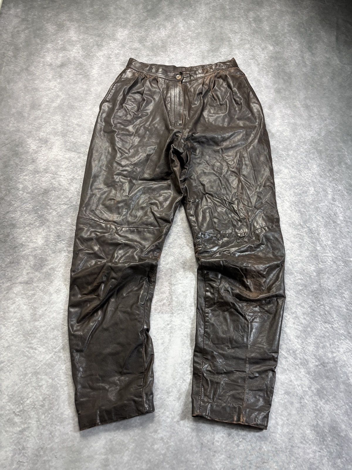 Indian Motorcycle × Leather × Vintage 1980s Vintage Leather Pants Triple Pleated Brown Biker Trous Size US 28 / EU 44 - 13 Thumbnail