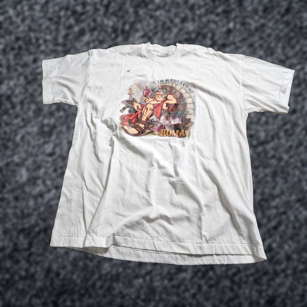 Vintage VINTAGE Colosseum Warrior T-Shirt Men 2XL White 1990s Italian Festival Rome Italy Colosseum University 90s Apparel Size US XXL / EU 58 / 5 - 1 Thumbnail